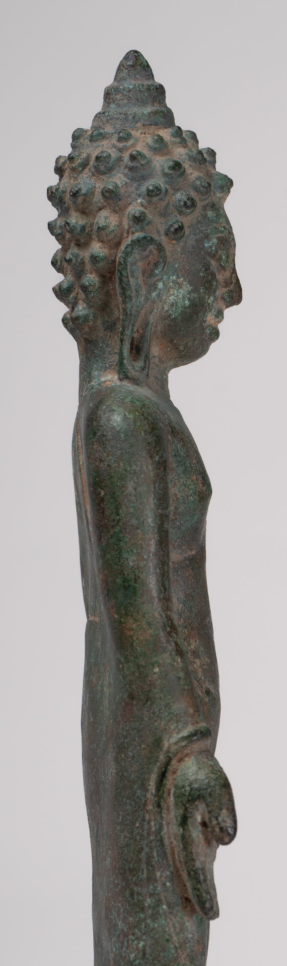 Statue de Bouddha - Antique Khmer Mouled Bronze Phnom Da Standard Bouddha Statue - 31cm / 12 "