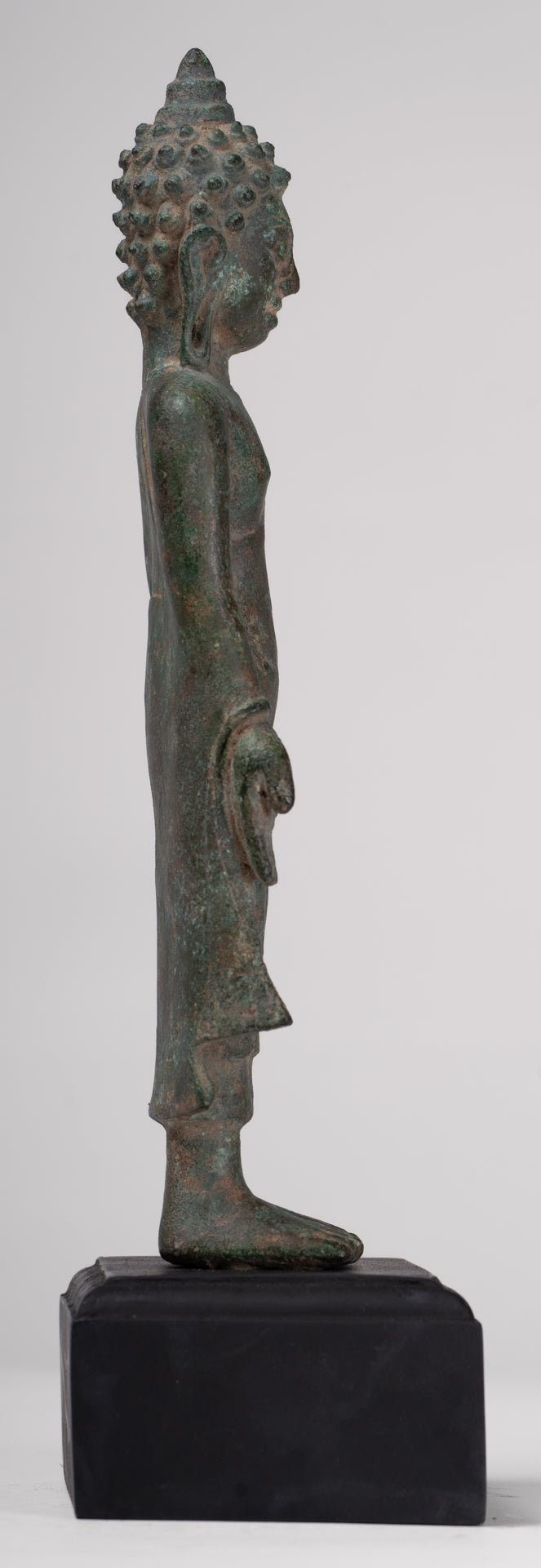 Statue de Bouddha - Antique Khmer Mouled Bronze Phnom Da Standard Bouddha Statue - 31cm / 12 "