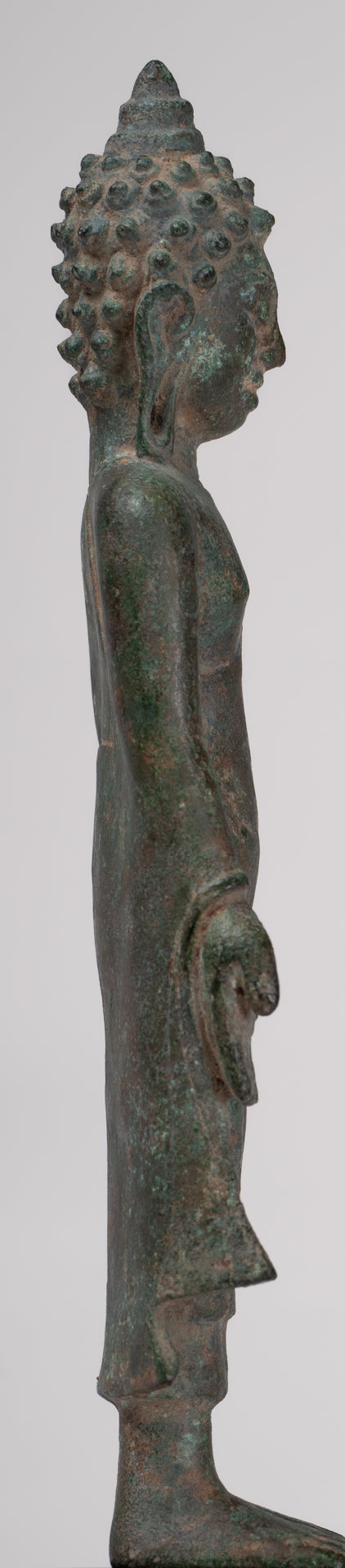 Statue de Bouddha - Antique Khmer Mouled Bronze Phnom Da Standard Bouddha Statue - 31cm / 12 "