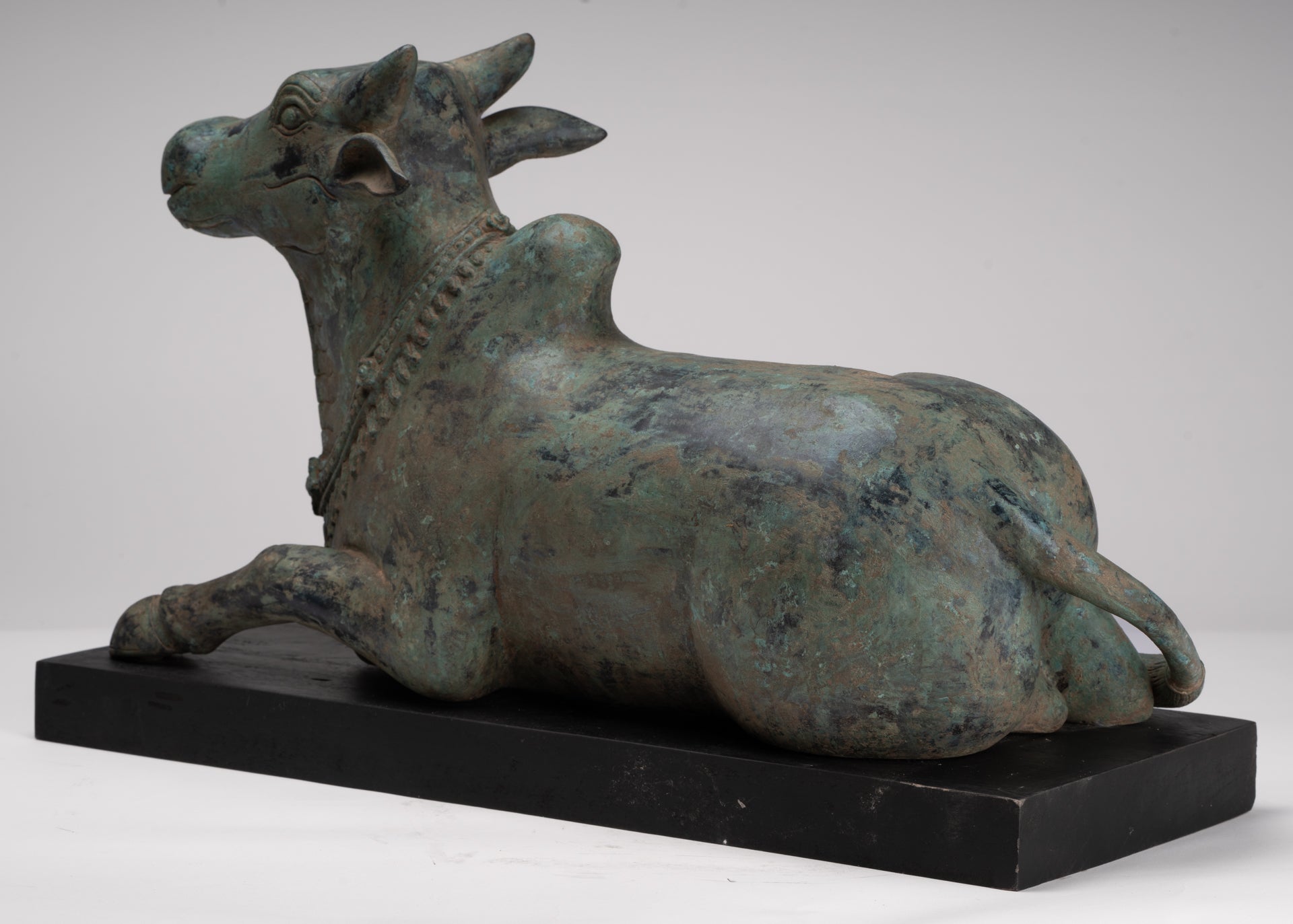 Antique Khmer Style Bronze Nandi Statue - Mount of Shiva - 52cm/21" Long