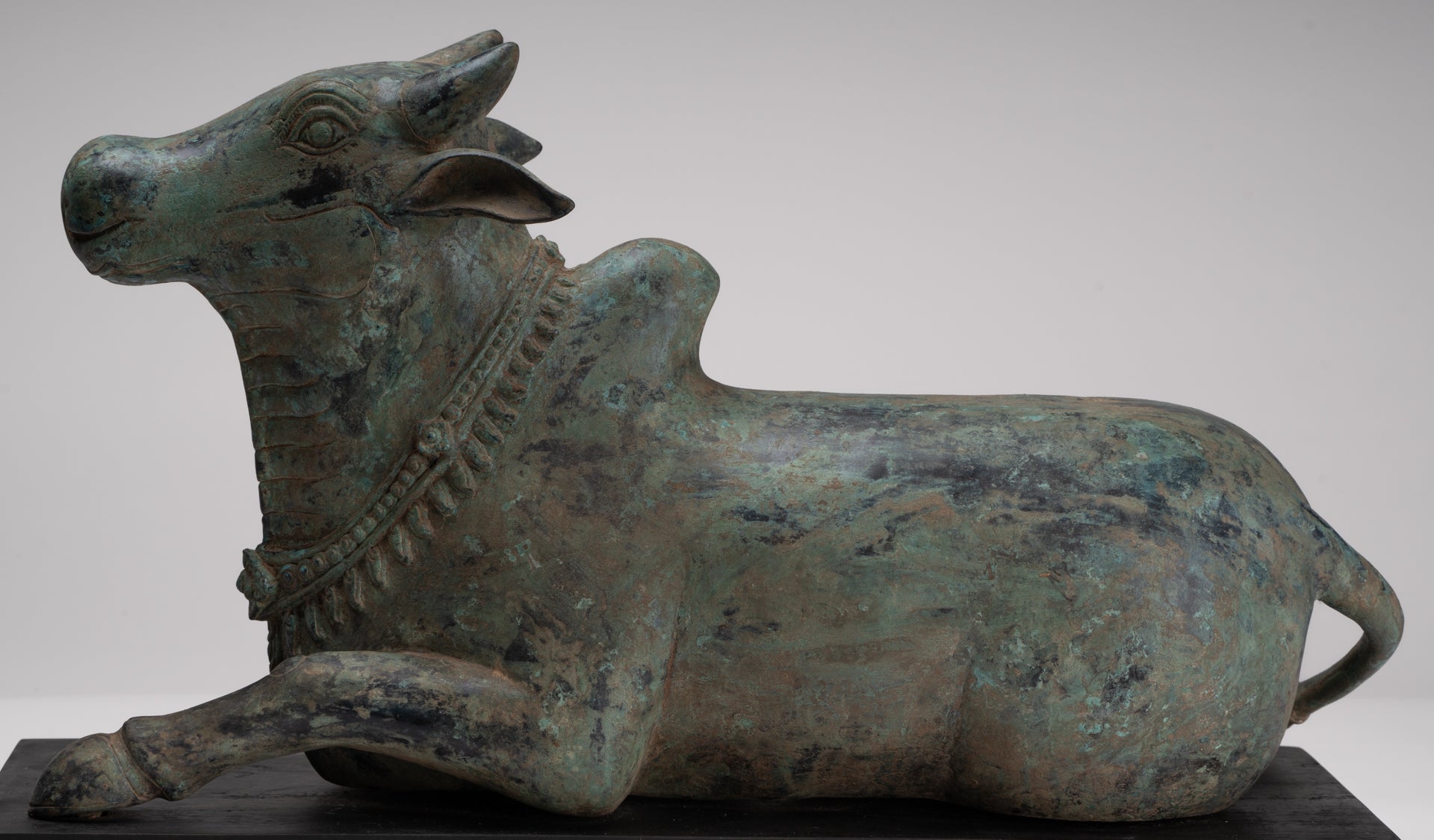 Antique Khmer Style Bronze Nandi Statue - Mount of Shiva - 52cm/21" Long