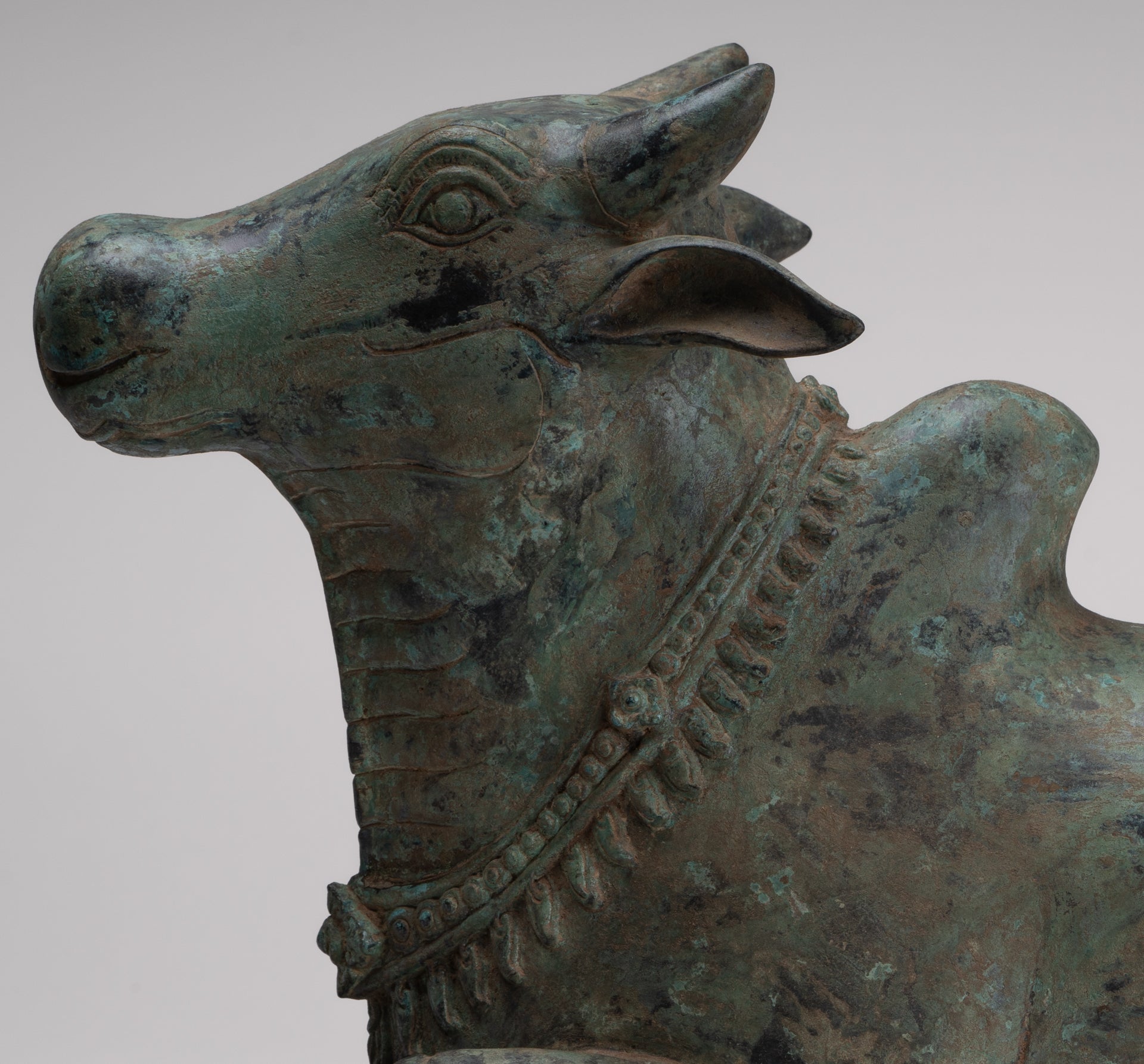 Antique Khmer Style Bronze Nandi Statue - Mount of Shiva - 52cm/21" Long