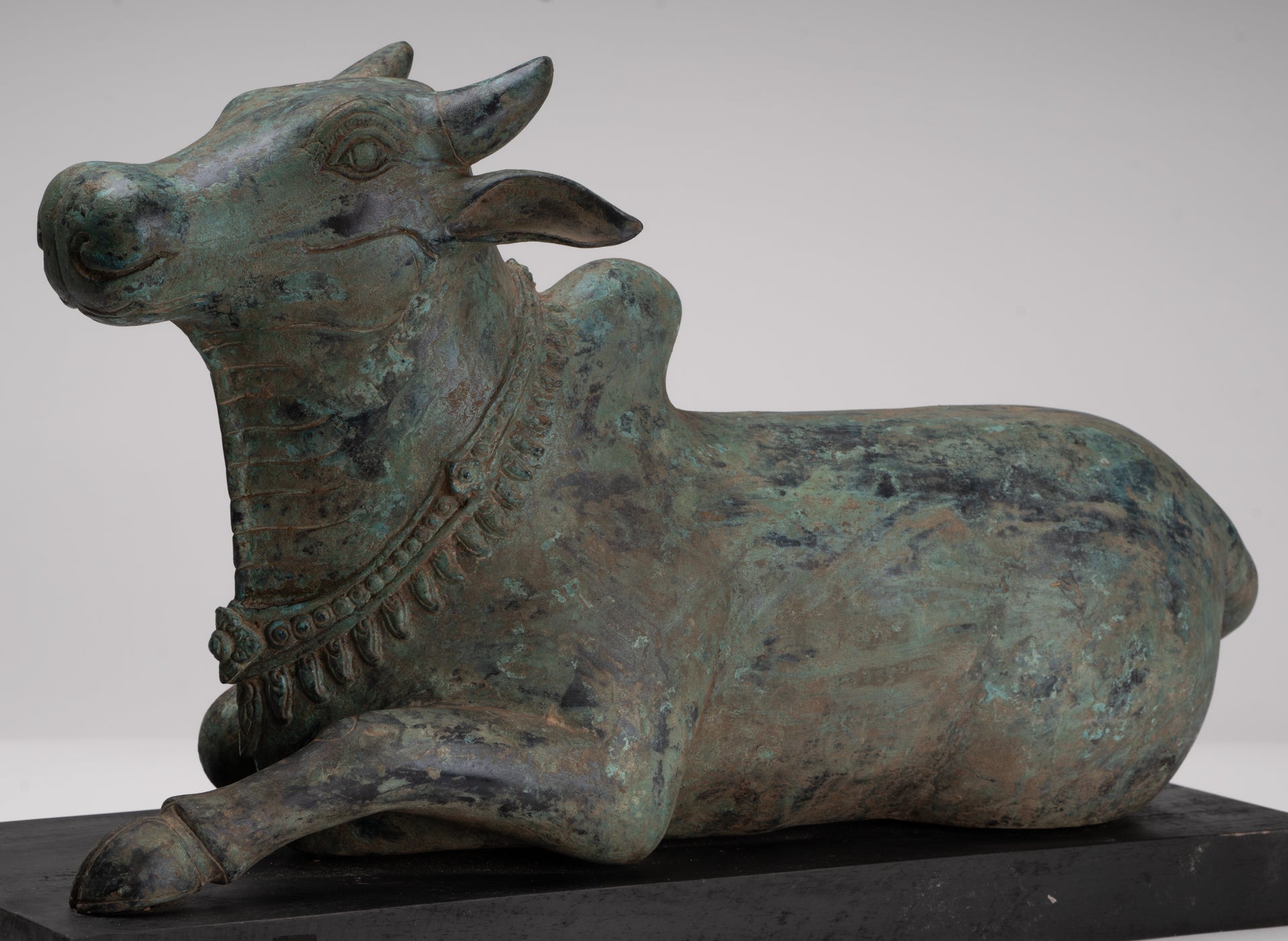 Antique Khmer Style Bronze Nandi Statue - Mount of Shiva - 52cm/21" Long