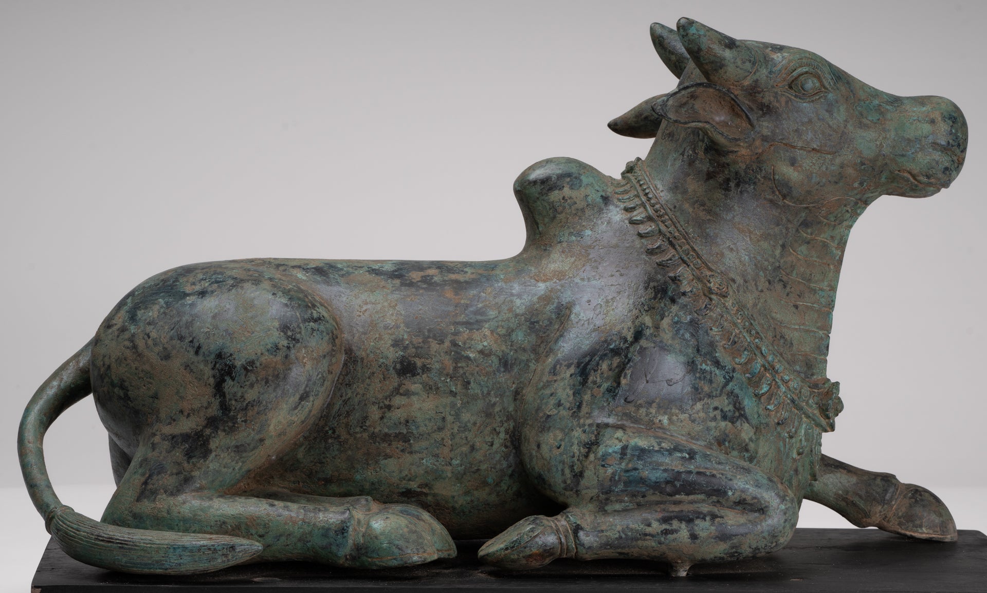 Antique Khmer Style Bronze Nandi Statue - Mount of Shiva - 52cm/21" Long