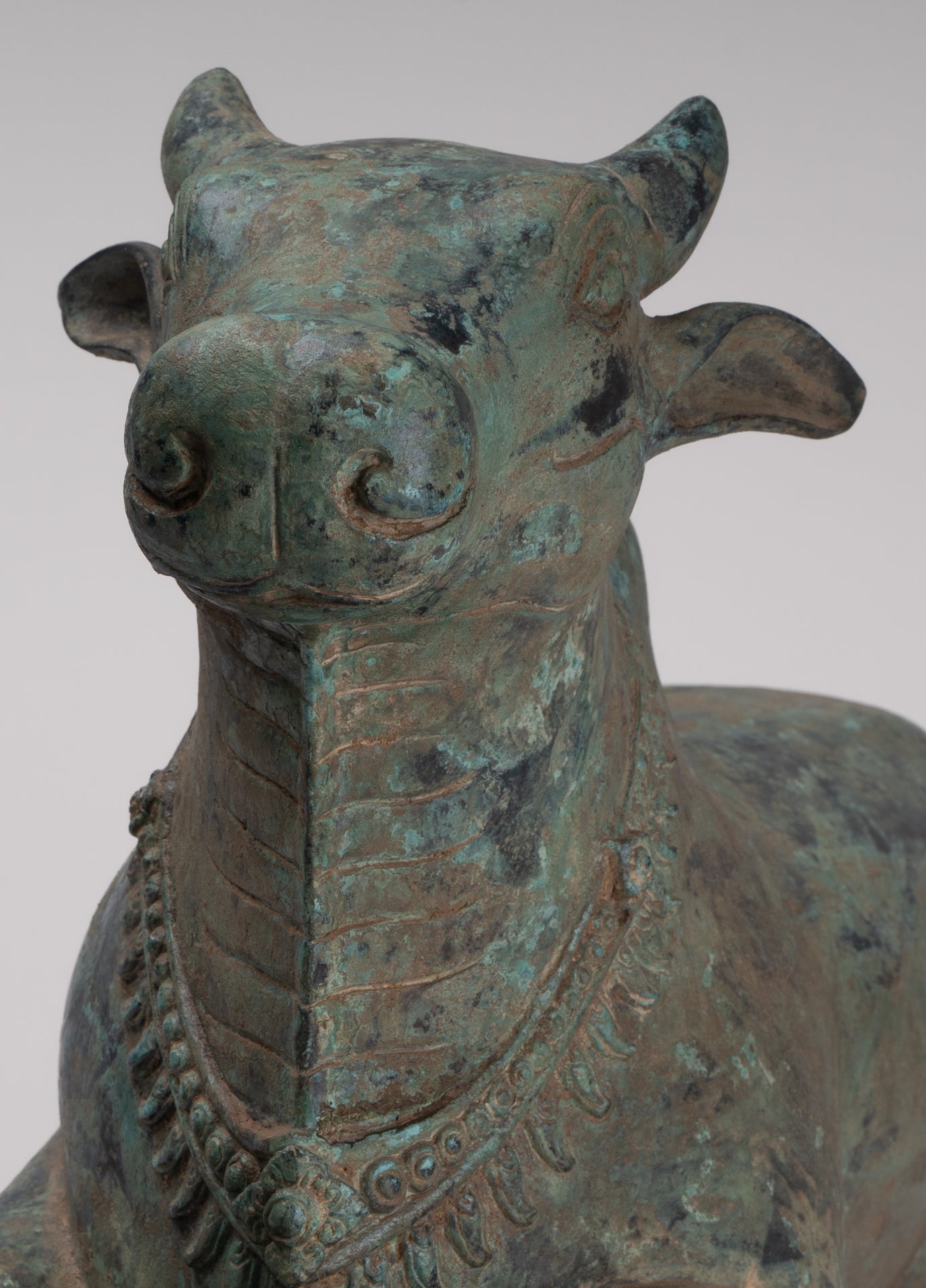 Antique Khmer Style Bronze Nandi Statue - Mount of Shiva - 52cm/21" Long