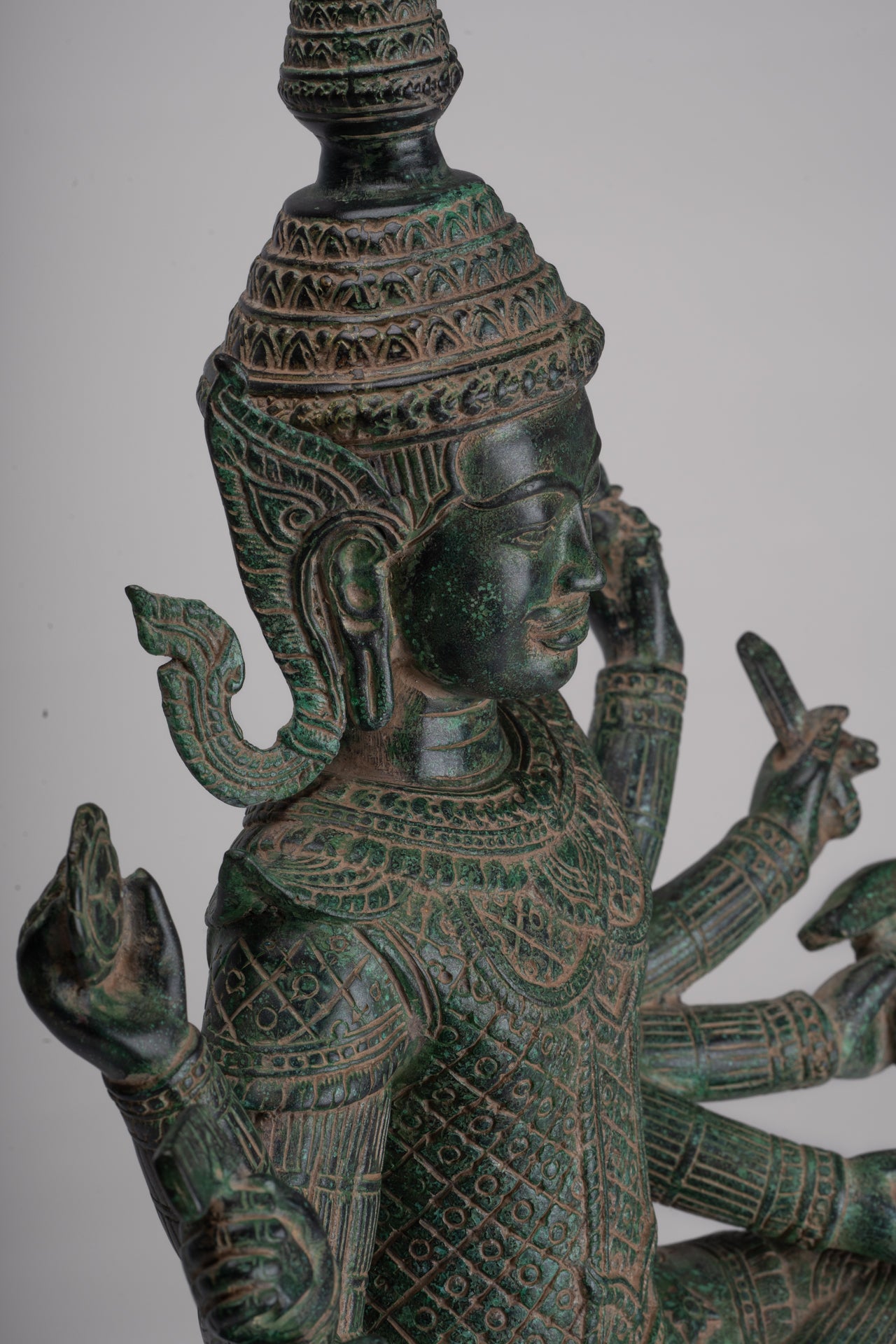 Antique Khmer Style Bronze Seated Vishvakarman Statue - Divine Architect - 59cm/24"