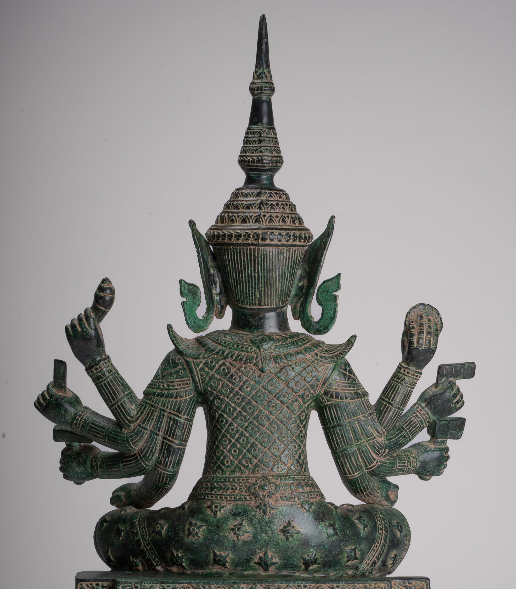 Antique Khmer Style Bronze Seated Vishvakarman Statue - Divine Architect - 59cm/24"