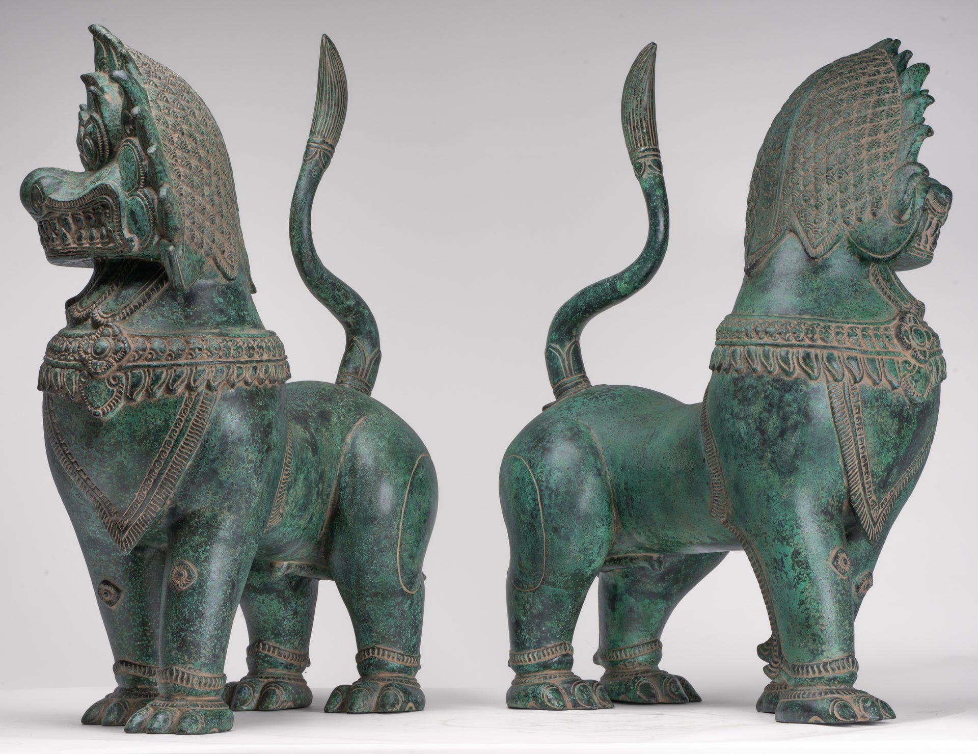 Antique Chinese Style Temple Guardian Lion Foo Dogs Imperial Lion - 66cm/26" (Pair)