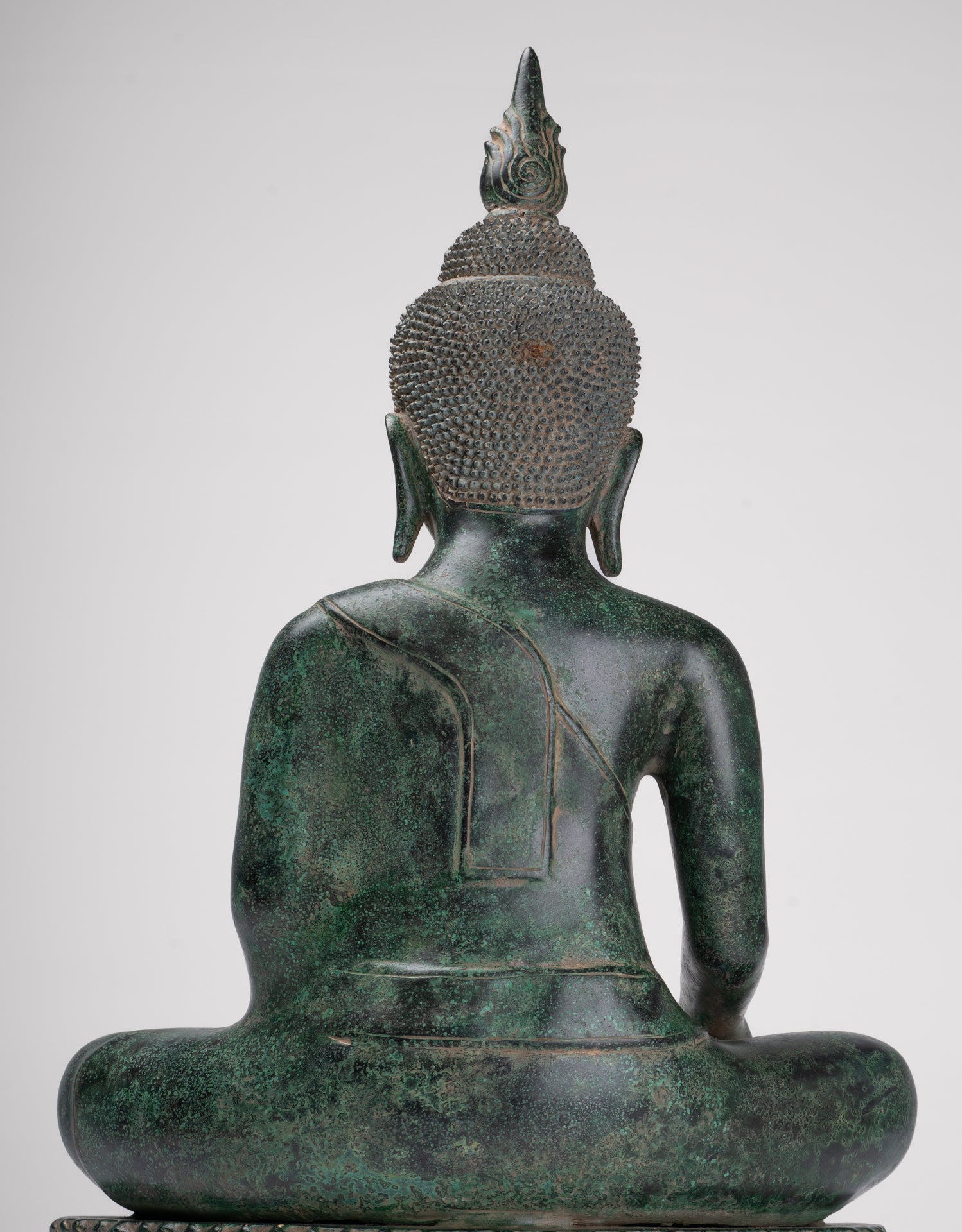 Buddha Statue - Antique Khmer Style Bronze Enthroned Enlightenment Buddha Statue - 50cm/20"