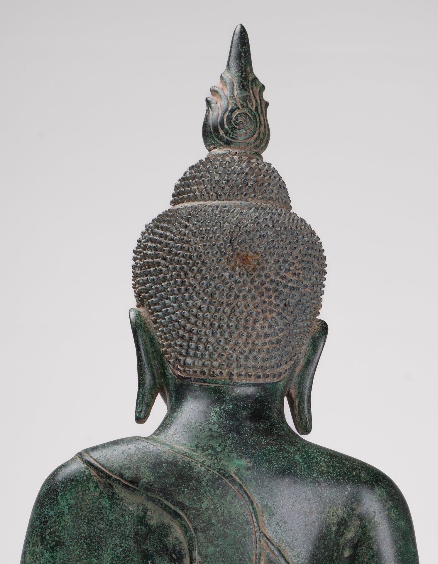 Buddha Statue - Antique Khmer Style Bronze Enthroned Enlightenment Buddha Statue - 50cm/20"