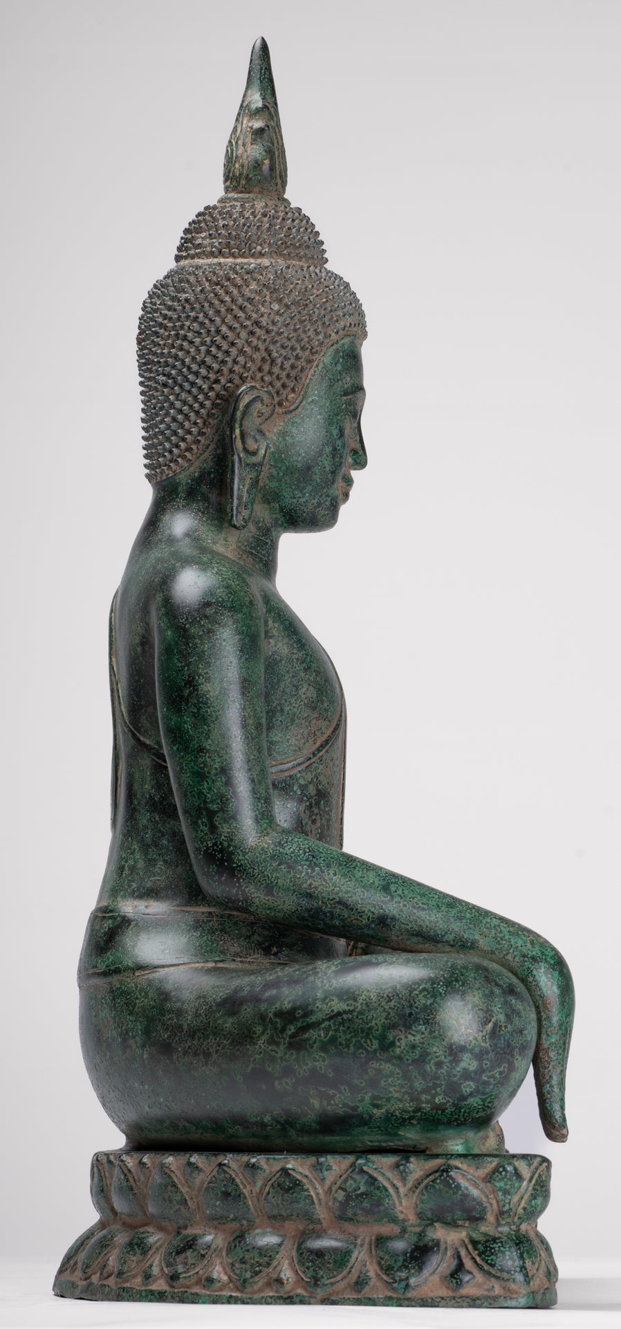 Buddha Statue - Antique Khmer Style Bronze Enthroned Enlightenment Buddha Statue - 50cm/20"