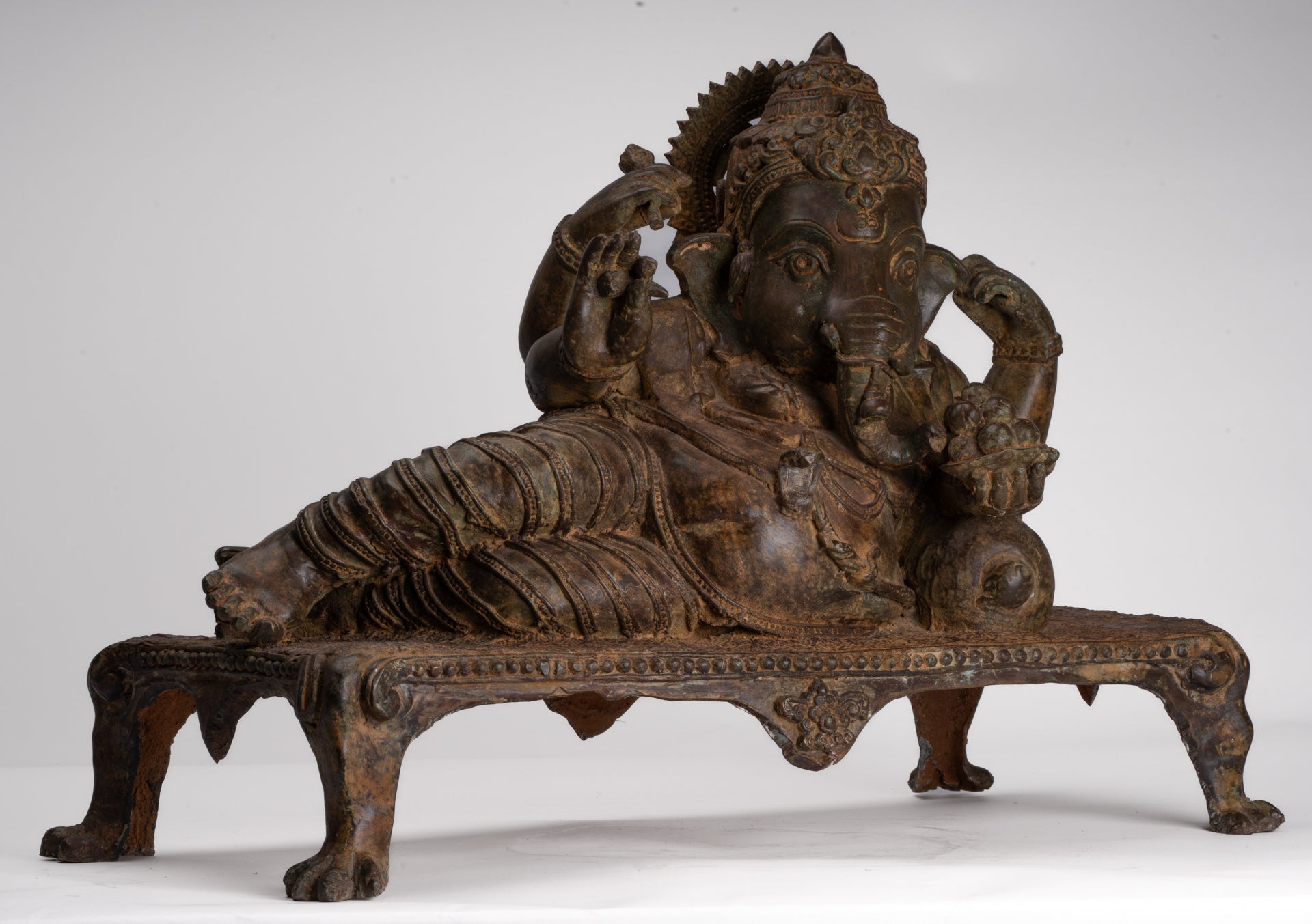 Ganesh - Antique Thai Style Bronze Reclining Ganesha Statue - 47cm/19"