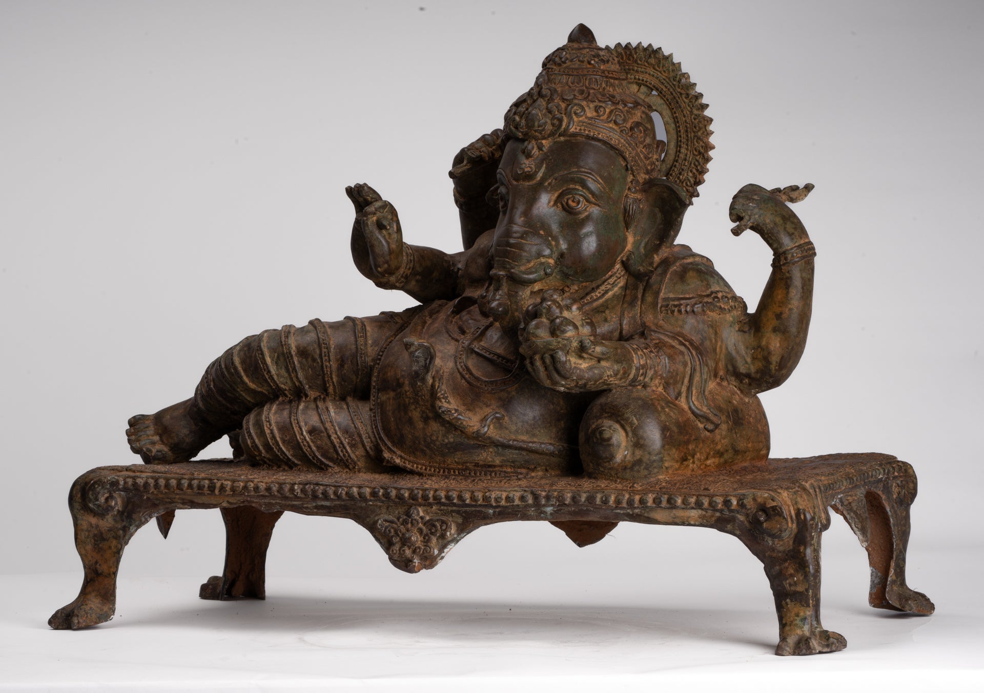Ganesh - Antique Thai Style Bronze Reclining Ganesha Statue - 47cm/19"