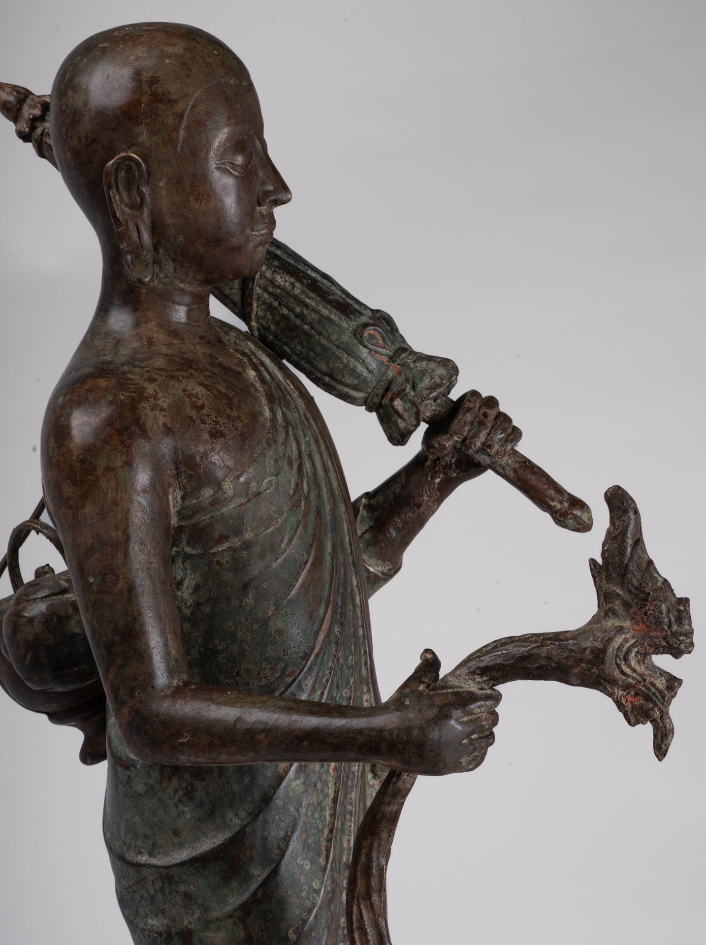 Monk - Antique Thai Style Bronze Dvaravati Sīvali Devotee / Disciple of Buddha Statue - 71cm/28"