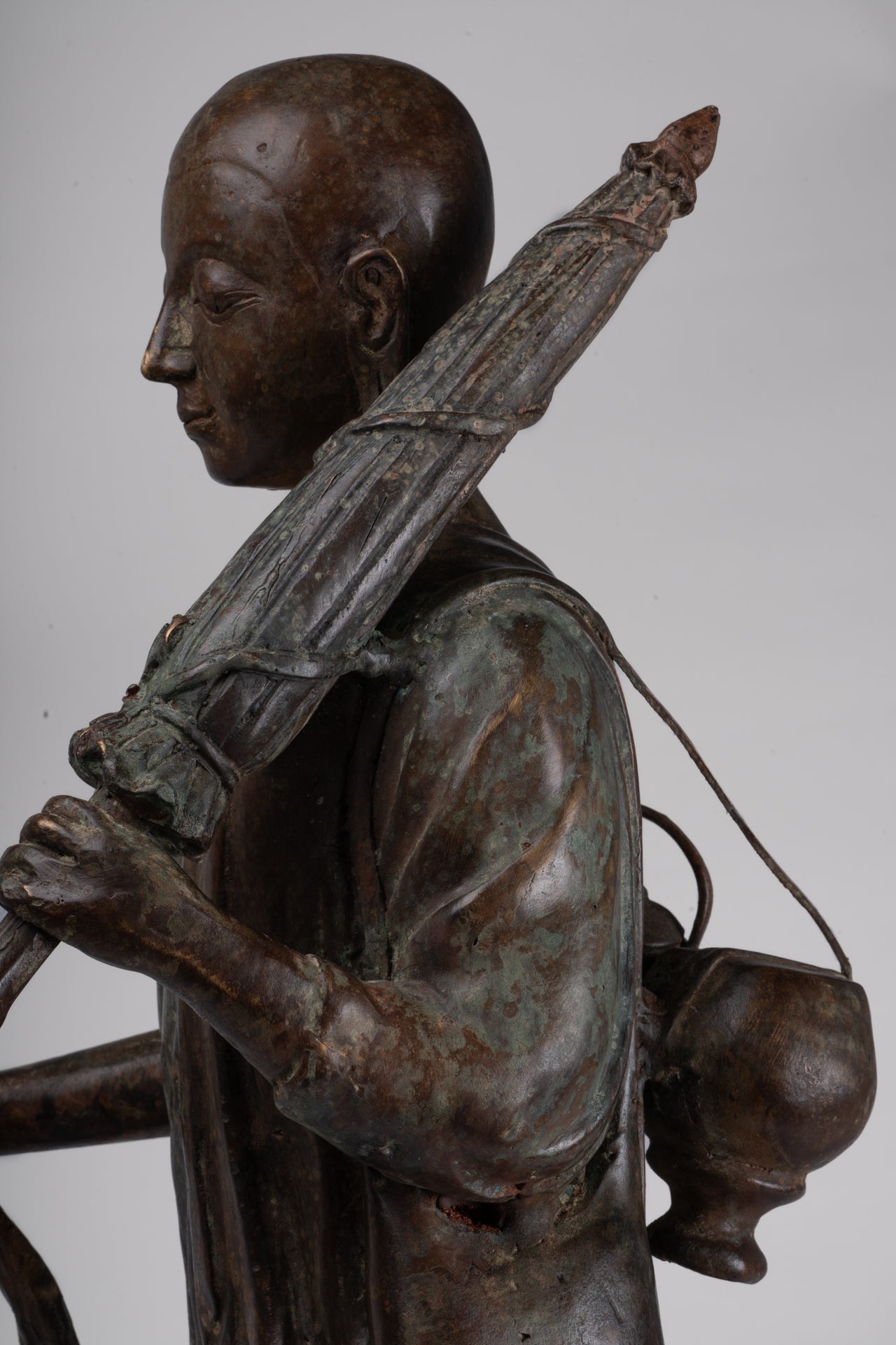 Monk - Antique Thai Style Bronze Dvaravati Sīvali Devotee / Disciple of Buddha Statue - 71cm/28"