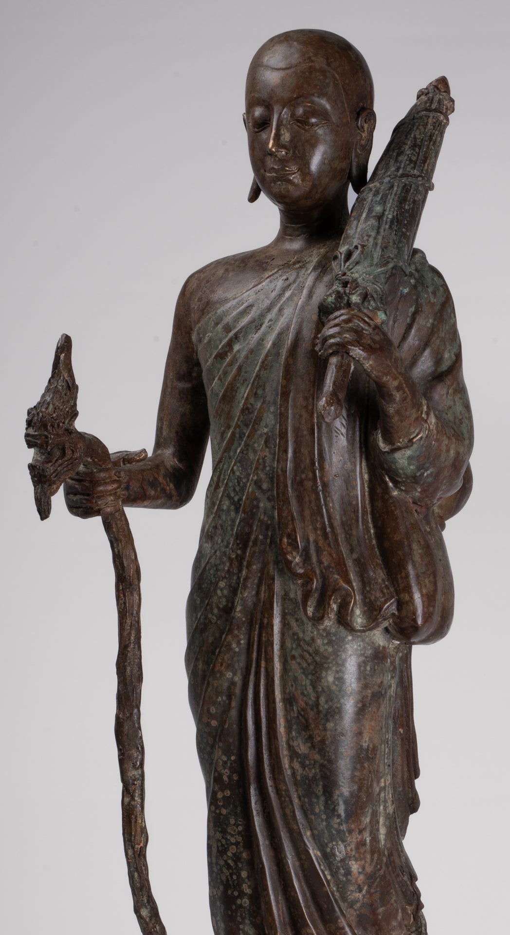 Monk - Antique Thai Style Bronze Dvaravati Sīvali Devotee / Disciple of Buddha Statue - 71cm/28"