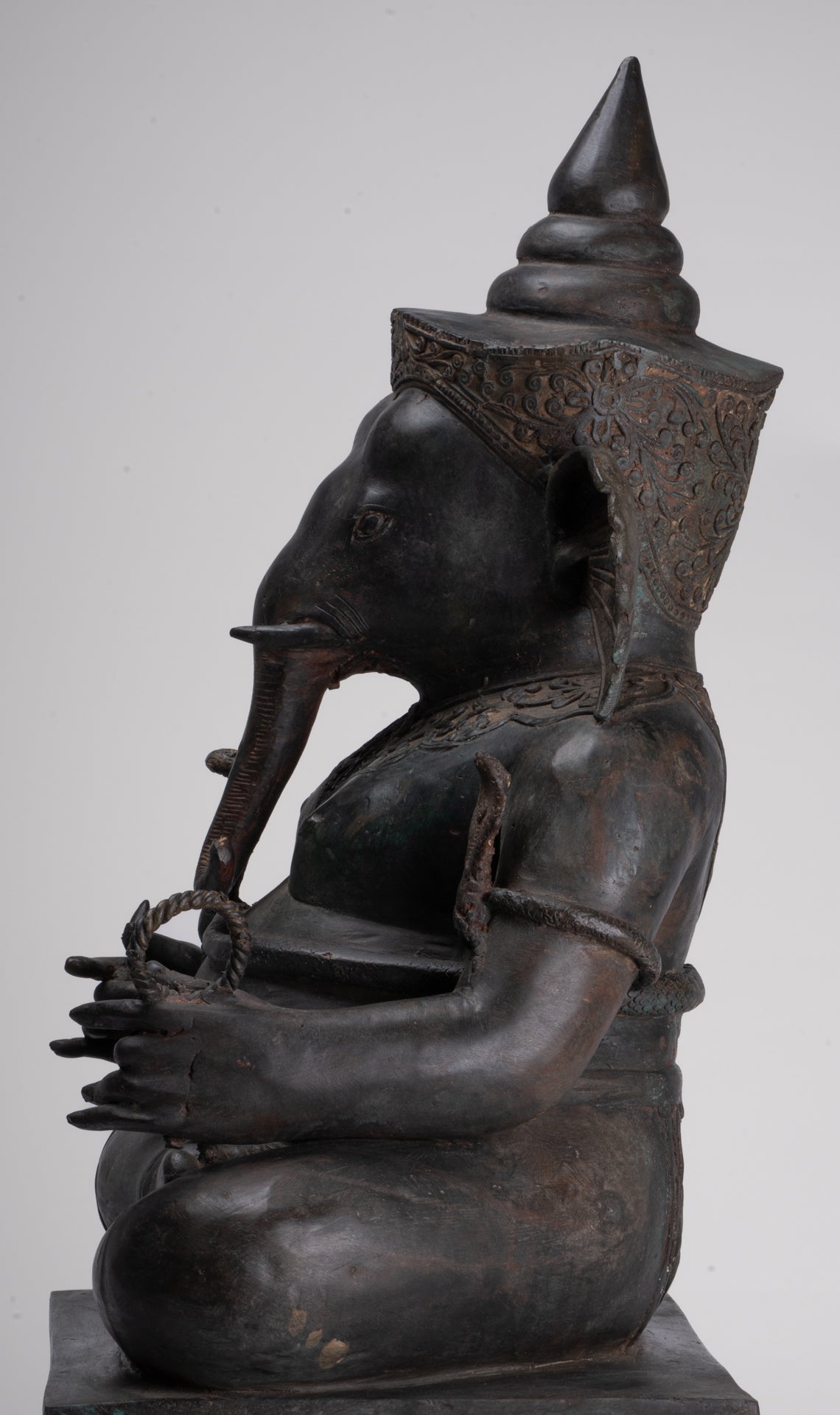 Ganesha Statue - Antique Thai Style Bronze Seated 2-Arm Ganesha Statue - 65cm/26"