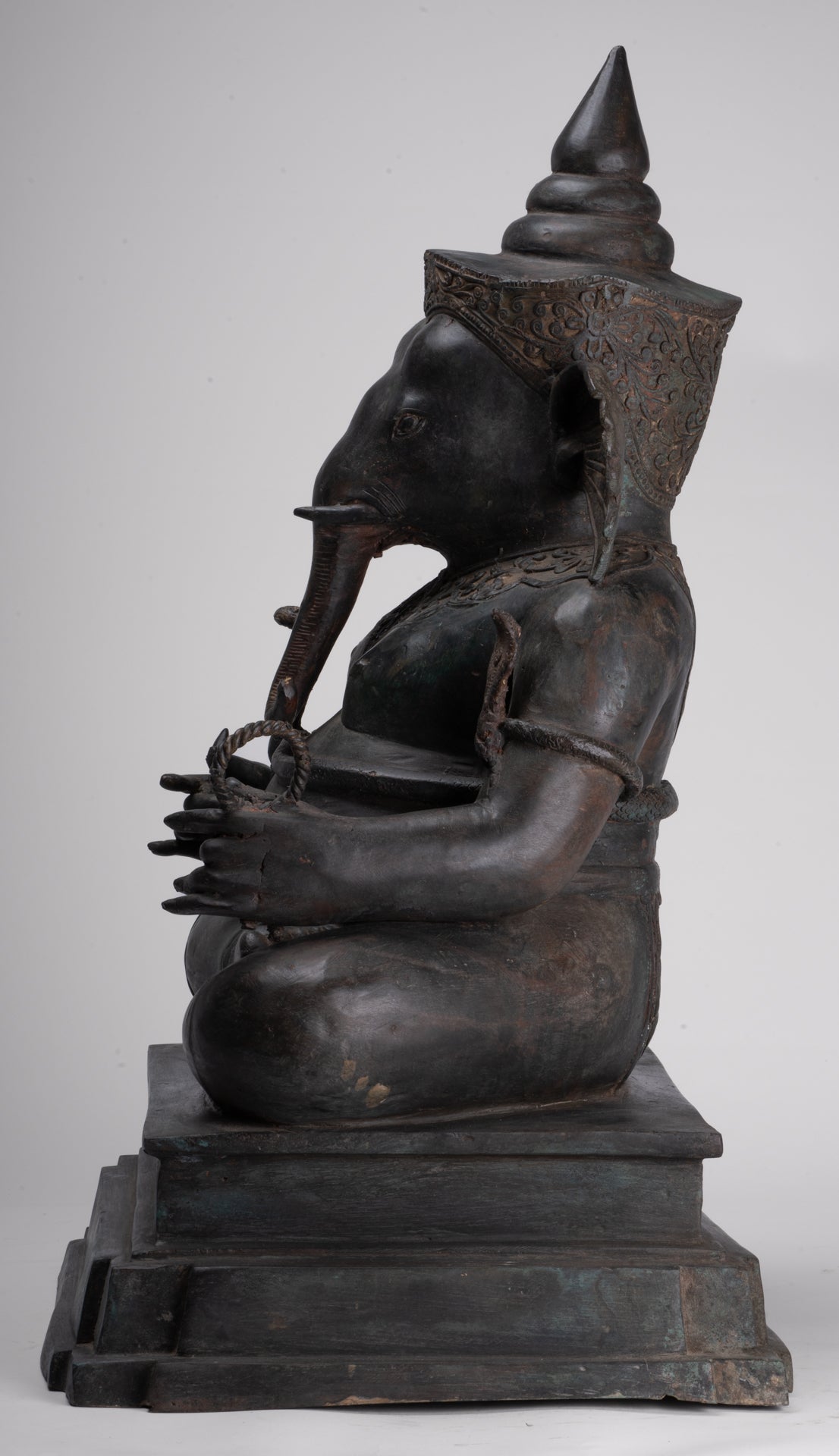 Ganesha Statue - Antique Thai Style Bronze Seated 2-Arm Ganesha Statue - 65cm/26"