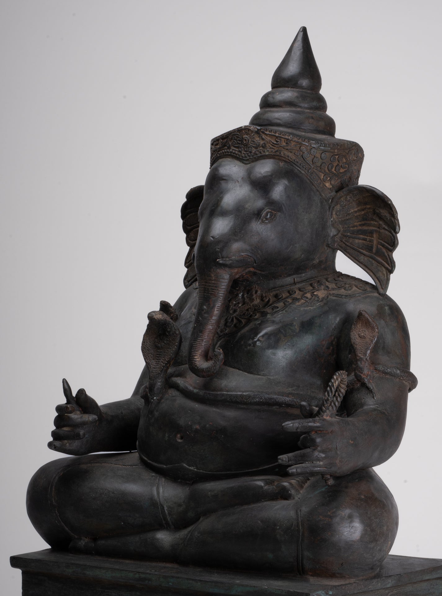 Ganesha Statue - Antique Thai Style Bronze Seated 2-Arm Ganesha Statue - 65cm/26"