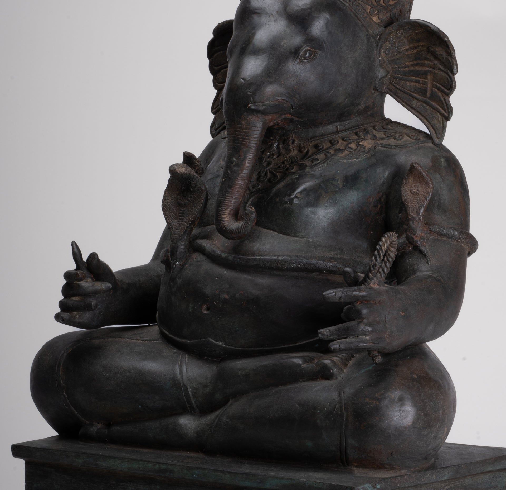 Ganesha Statue - Antique Thai Style Bronze Seated 2-Arm Ganesha Statue - 65cm/26"