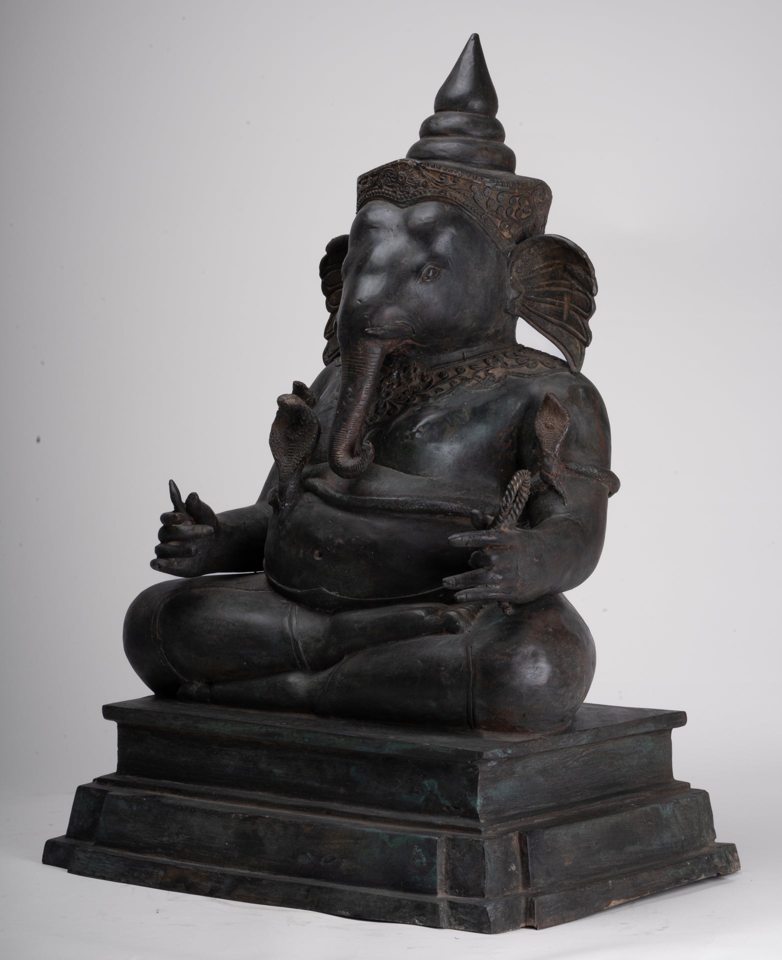 Ganesha Statue - Antique Thai Style Bronze Seated 2-Arm Ganesha Statue - 65cm/26"