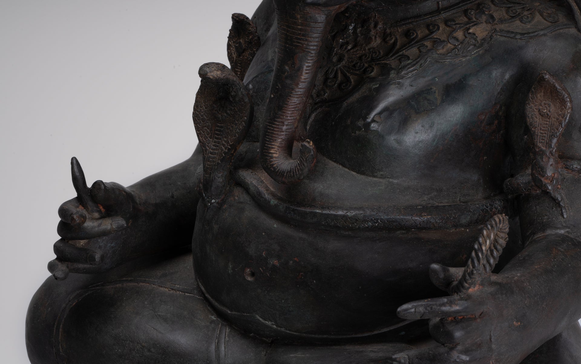 Ganesha Statue - Antique Thai Style Bronze Seated 2-Arm Ganesha Statue - 65cm/26"