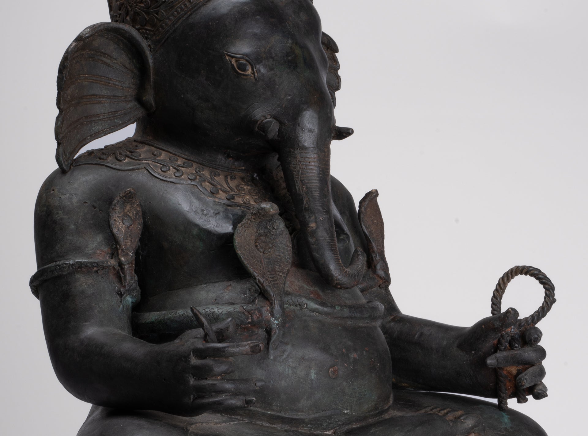 Ganesha Statue - Antique Thai Style Bronze Seated 2-Arm Ganesha Statue - 65cm/26"