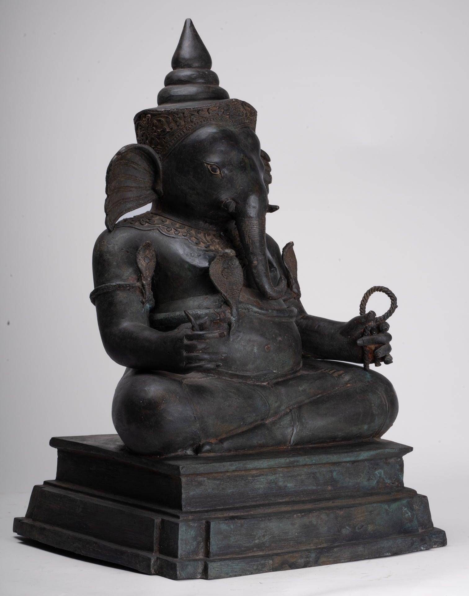 Ganesha Statue - Antique Thai Style Bronze Seated 2-Arm Ganesha Statue - 65cm/26"