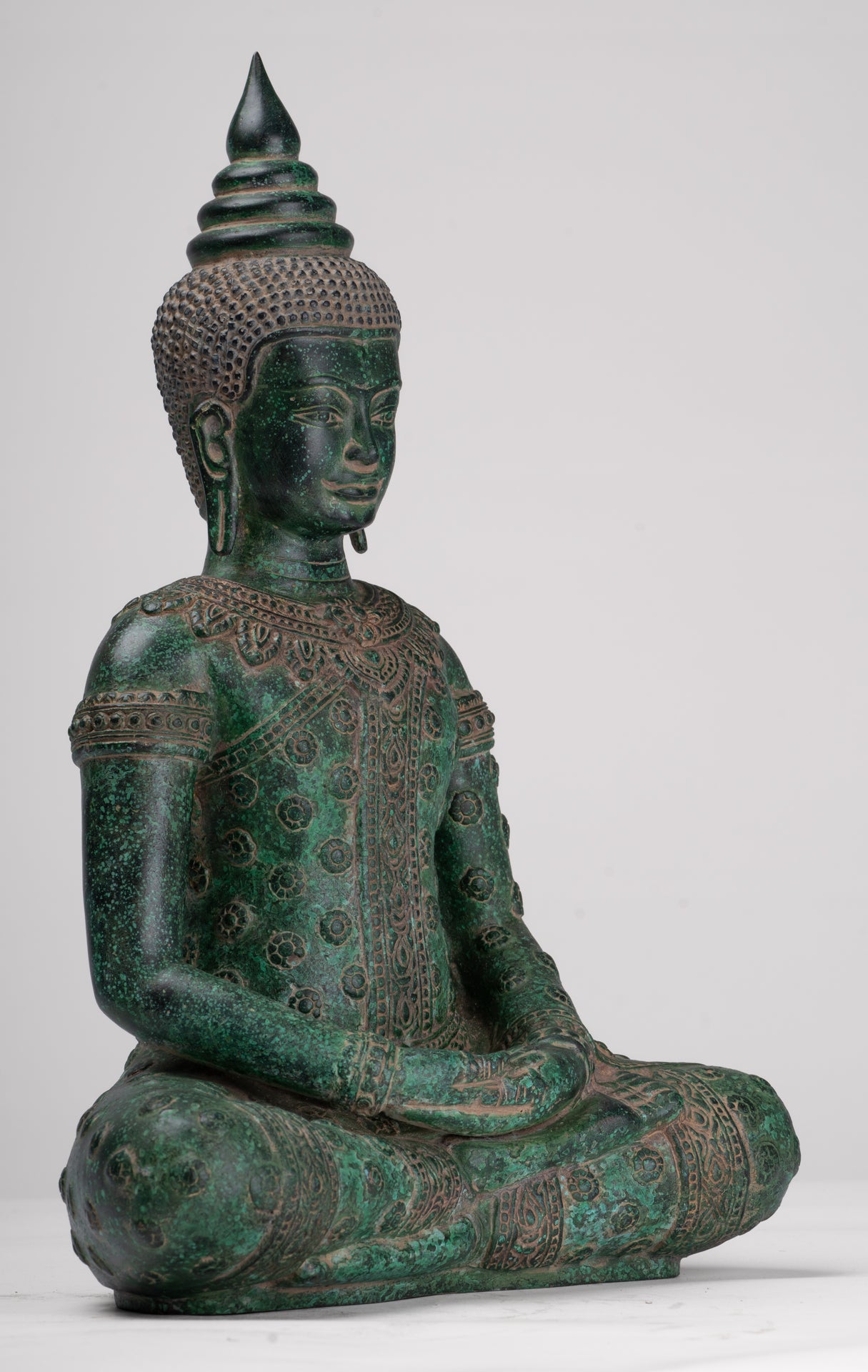 Buddha Statue - Antique Khmer Style Bronze Seated Amitabha Meditation Buddha Statue - 37cm/15"