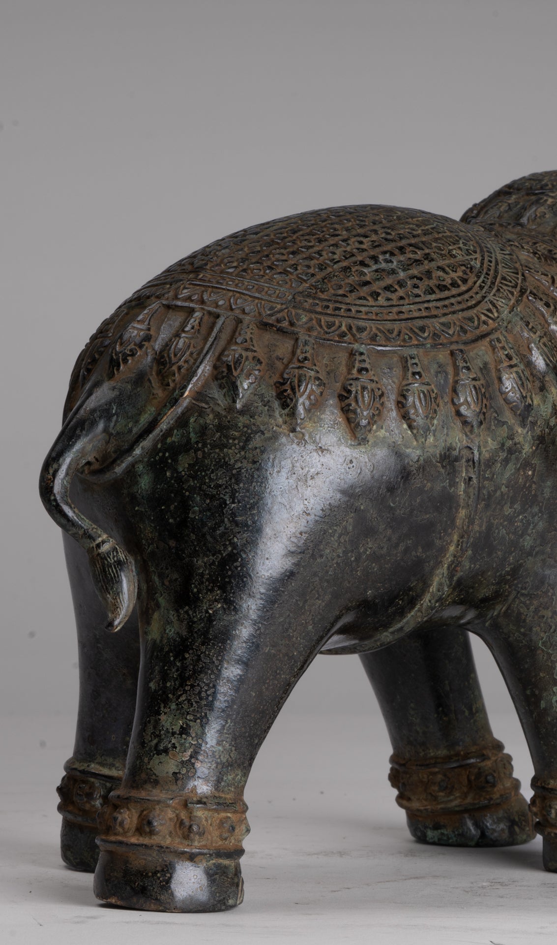 Antique Khmer Style Bronze Trumpeting Elephant Statue - 25cm/10" Tall