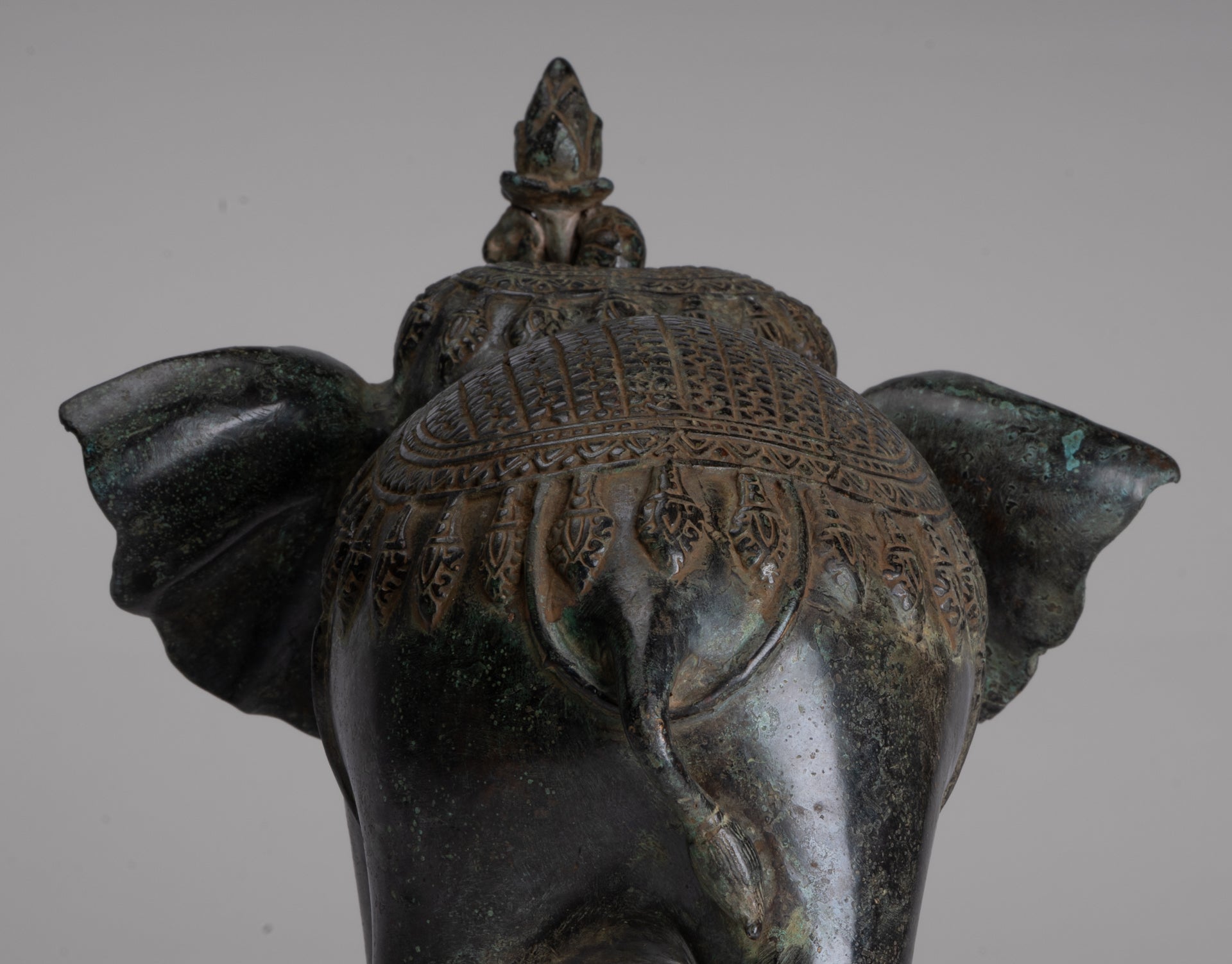 Antique Khmer Style Bronze Trumpeting Elephant Statue - 25cm/10" Tall