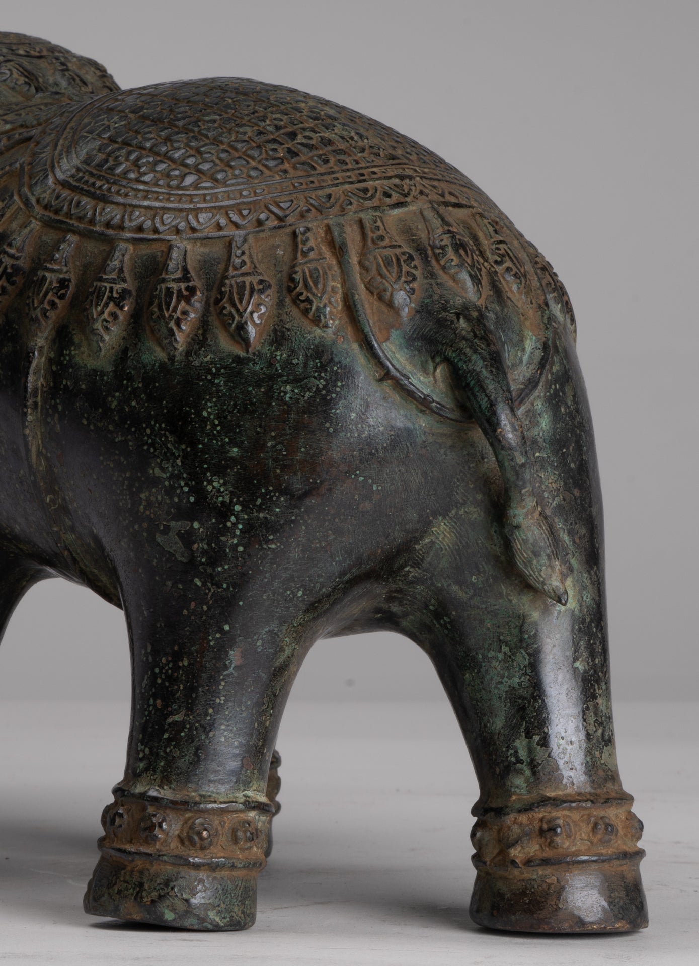 Antique Khmer Style Bronze Trumpeting Elephant Statue - 25cm/10" Tall