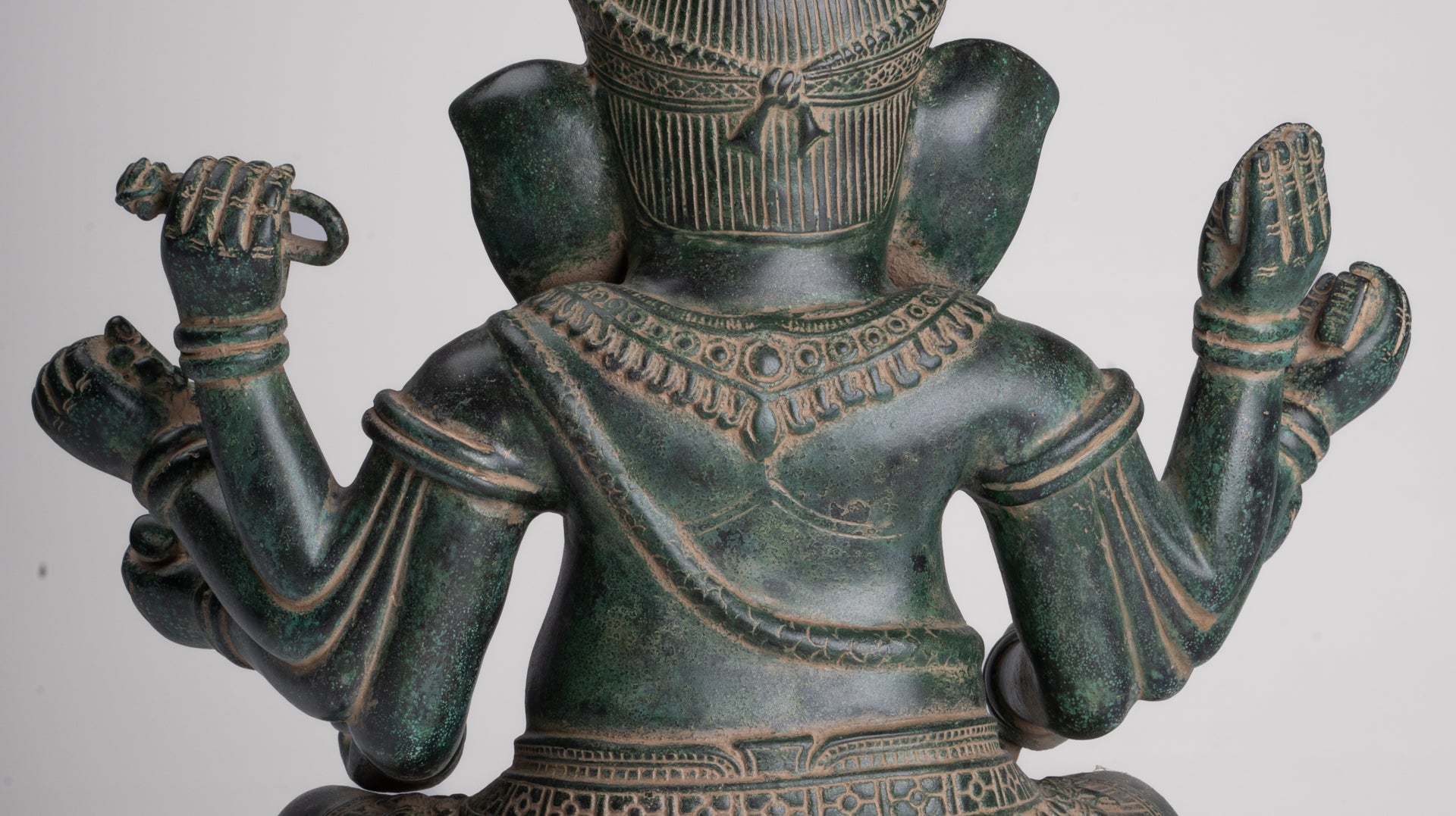 Ganesha Statue - Antique Khmer Style Enthroned Angkor Wat 8 Arm Ganesh Statue - 40cm/16"