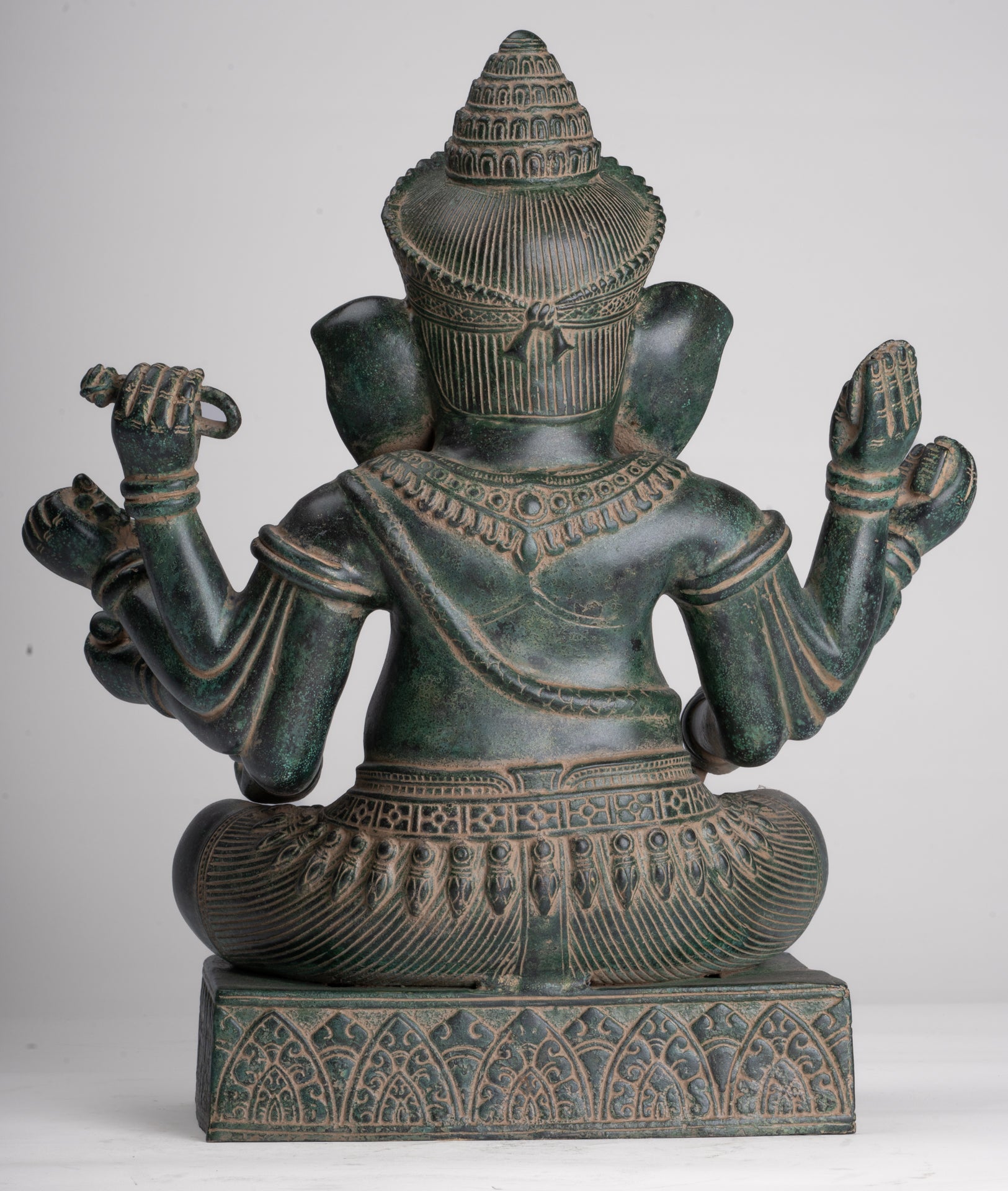 Ganesha Statue - Antique Khmer Style Enthroned Angkor Wat 8 Arm Ganesh Statue - 40cm/16"