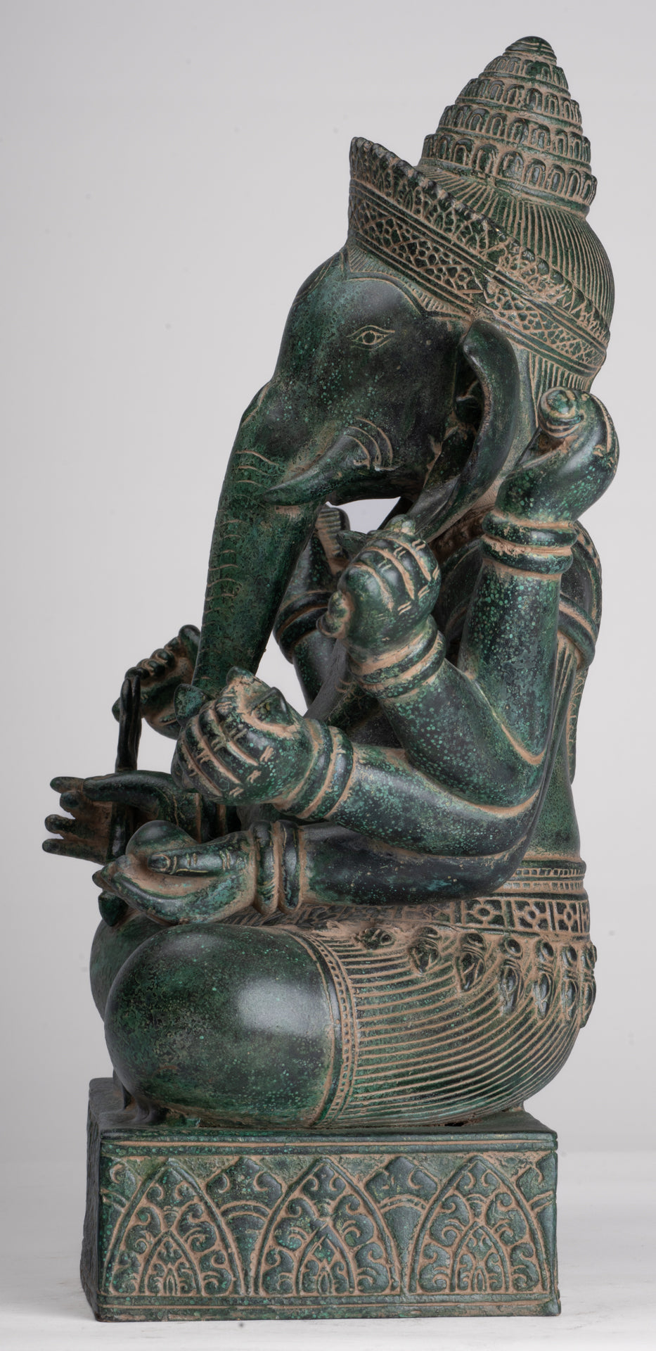 Ganesha Statue - Antique Khmer Style Enthroned Angkor Wat 8 Arm Ganesh Statue - 40cm/16"