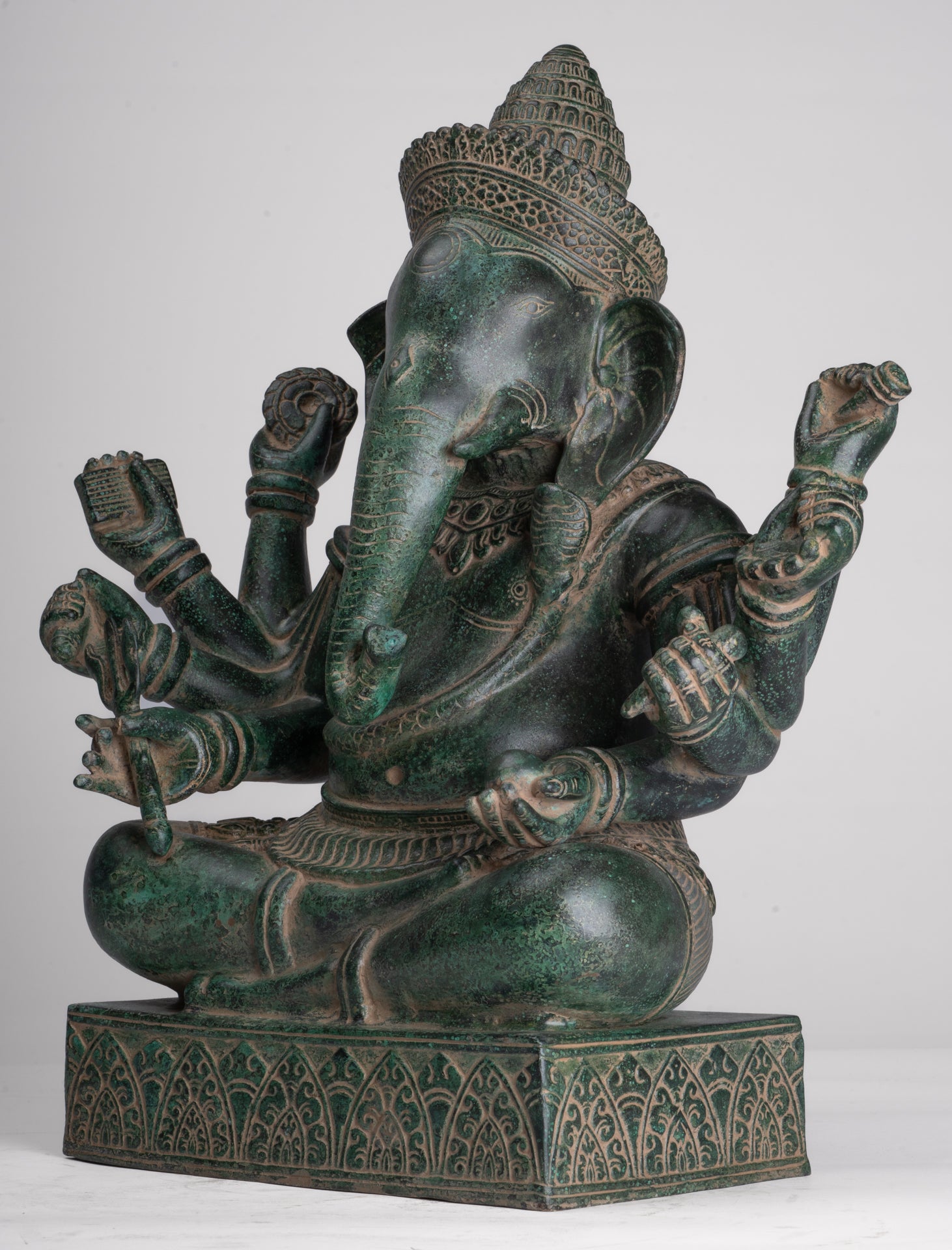 Statue de Ganesha - Strare Antique Khmer Angloned Angkor Wat 8 Arm Ganesh Statue - 40cm / 16 "