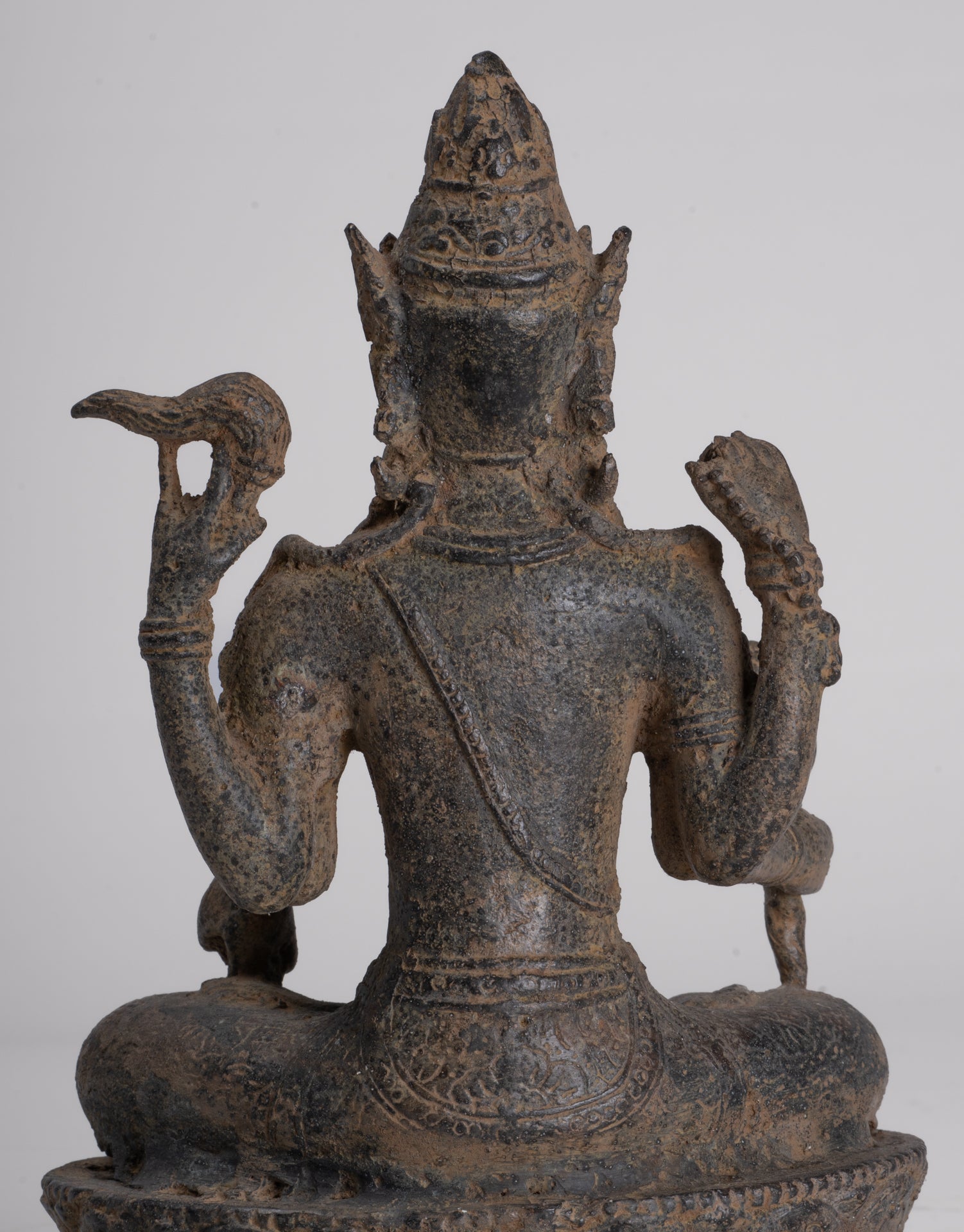 Vishnu - Antique Java Style Indonesian Majapahit Seated Bronze Vishnu Statue - 25cm/10"