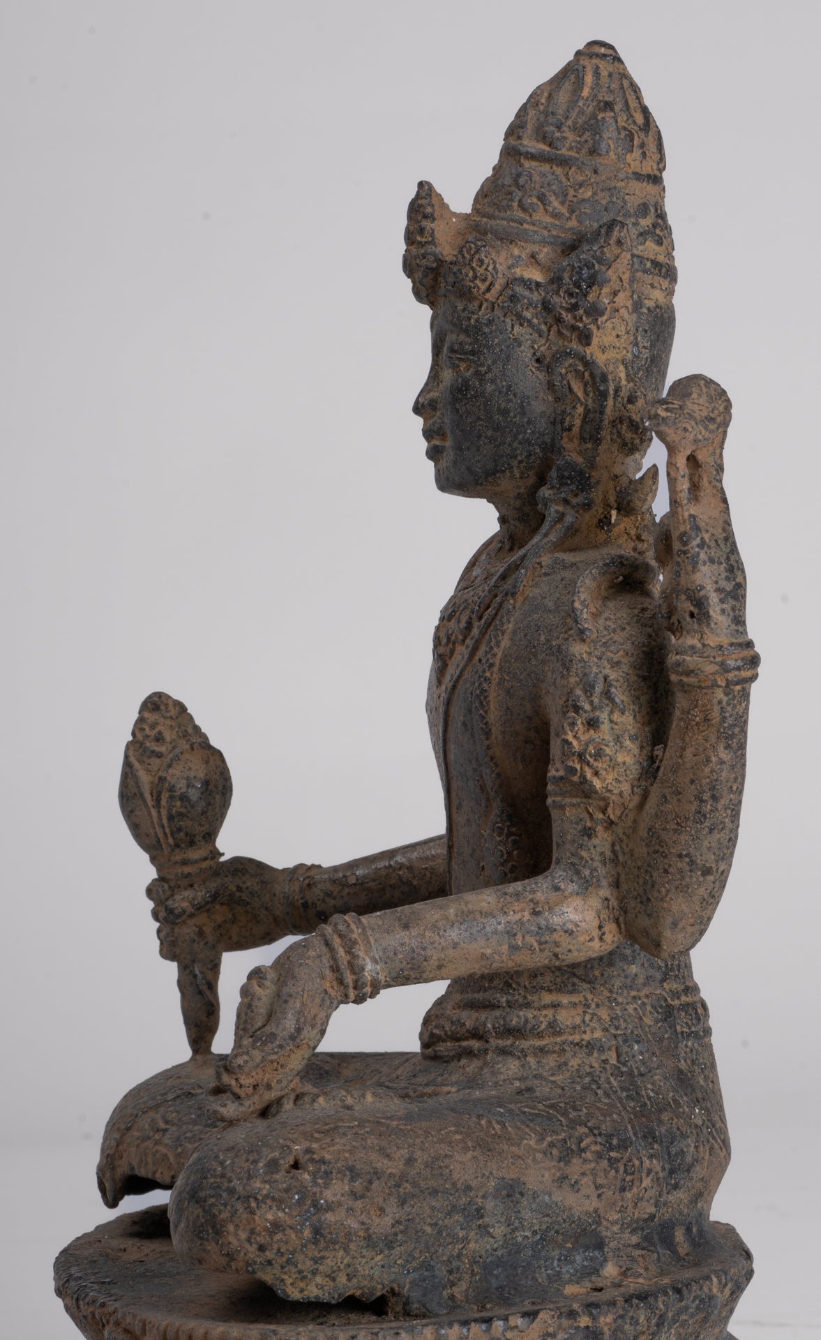 Vishnu - Antique Java Style Indonesian Majapahit Seated Bronze Vishnu Statue - 25cm/10"