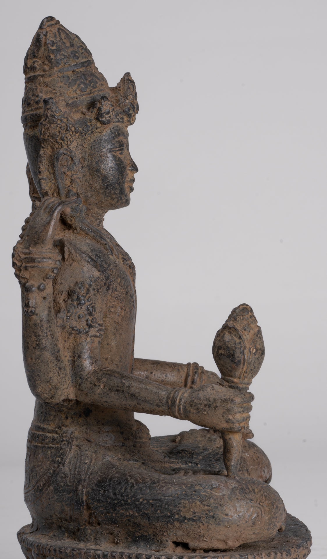 Vishnu - Antique Java Style Indonesian Majapahit Seated Bronze Vishnu Statue - 25cm/10"