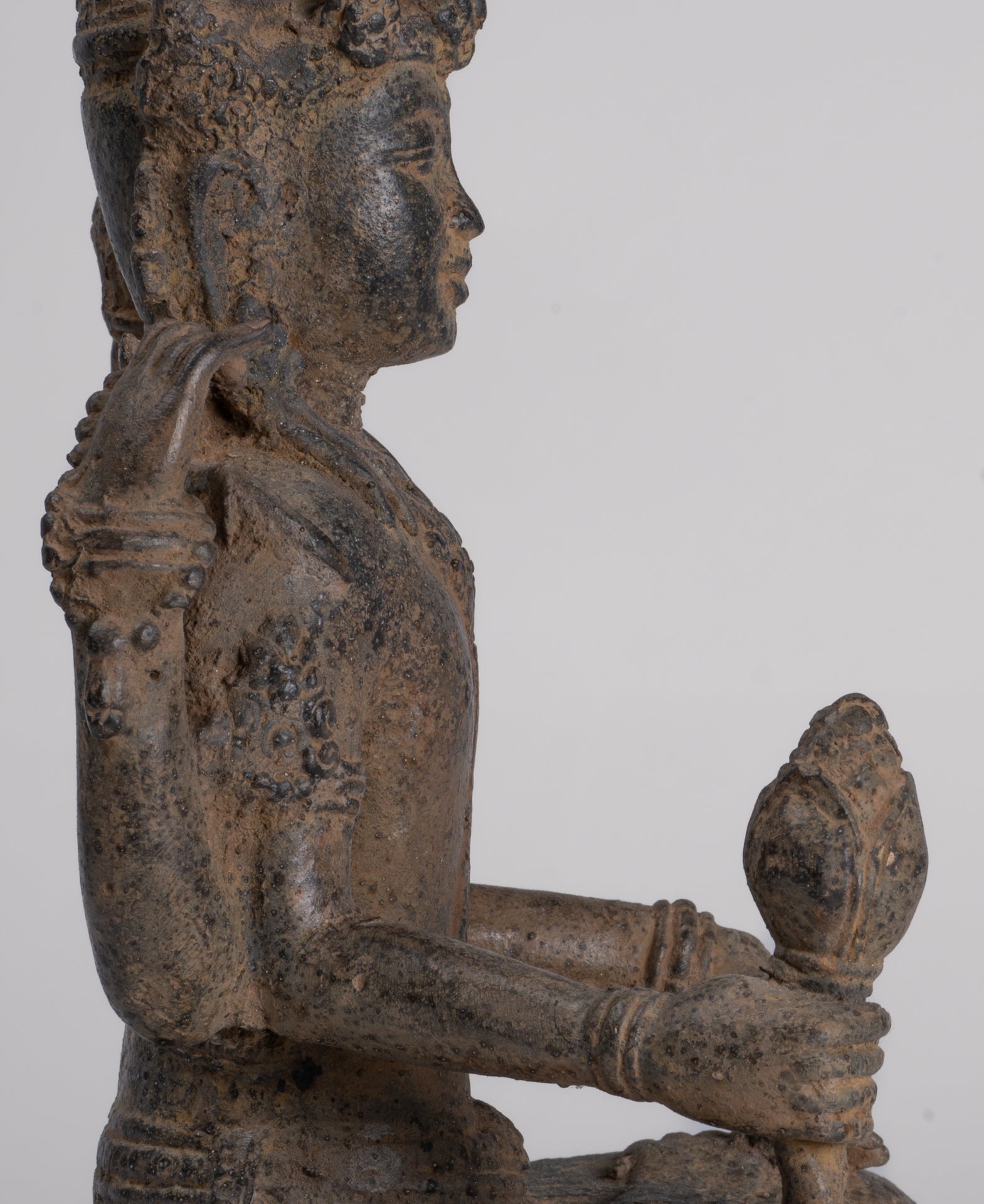 Vishnu - Antique Java Style Indonesian Majapahit Seated Bronze Vishnu Statue - 25cm/10"