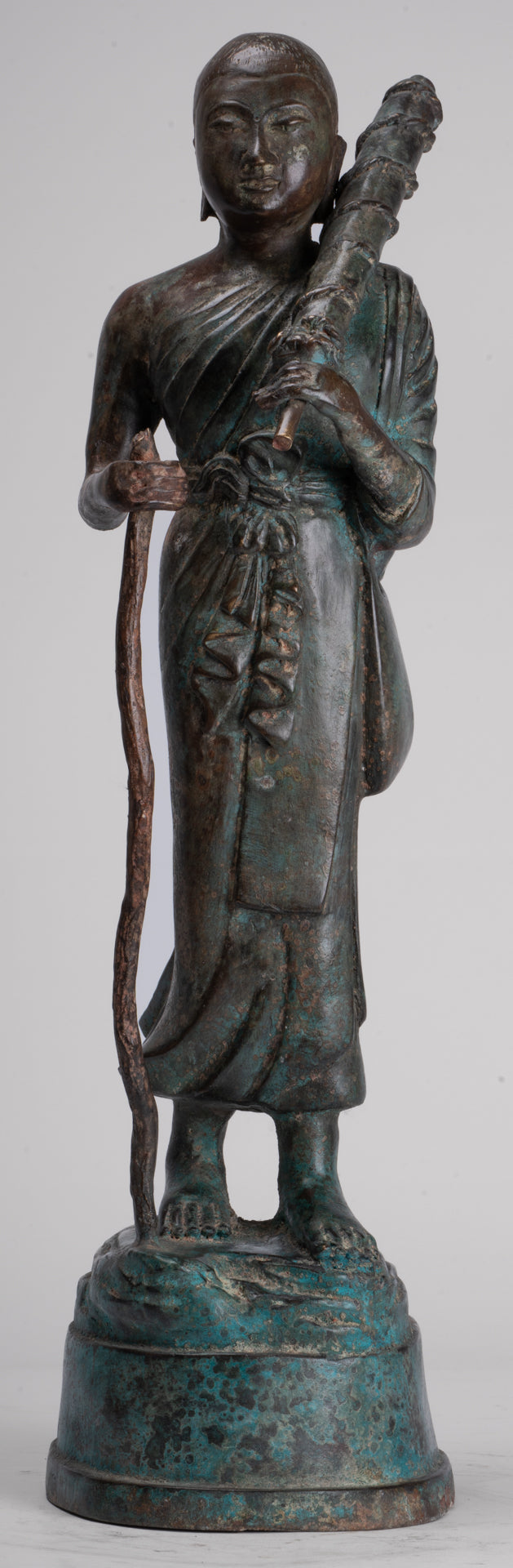 Monje - Antique Thai Style Bronze Dvaravati Sīvali Devotee / Disciple of Buddha Statue - 57cm / 23 "