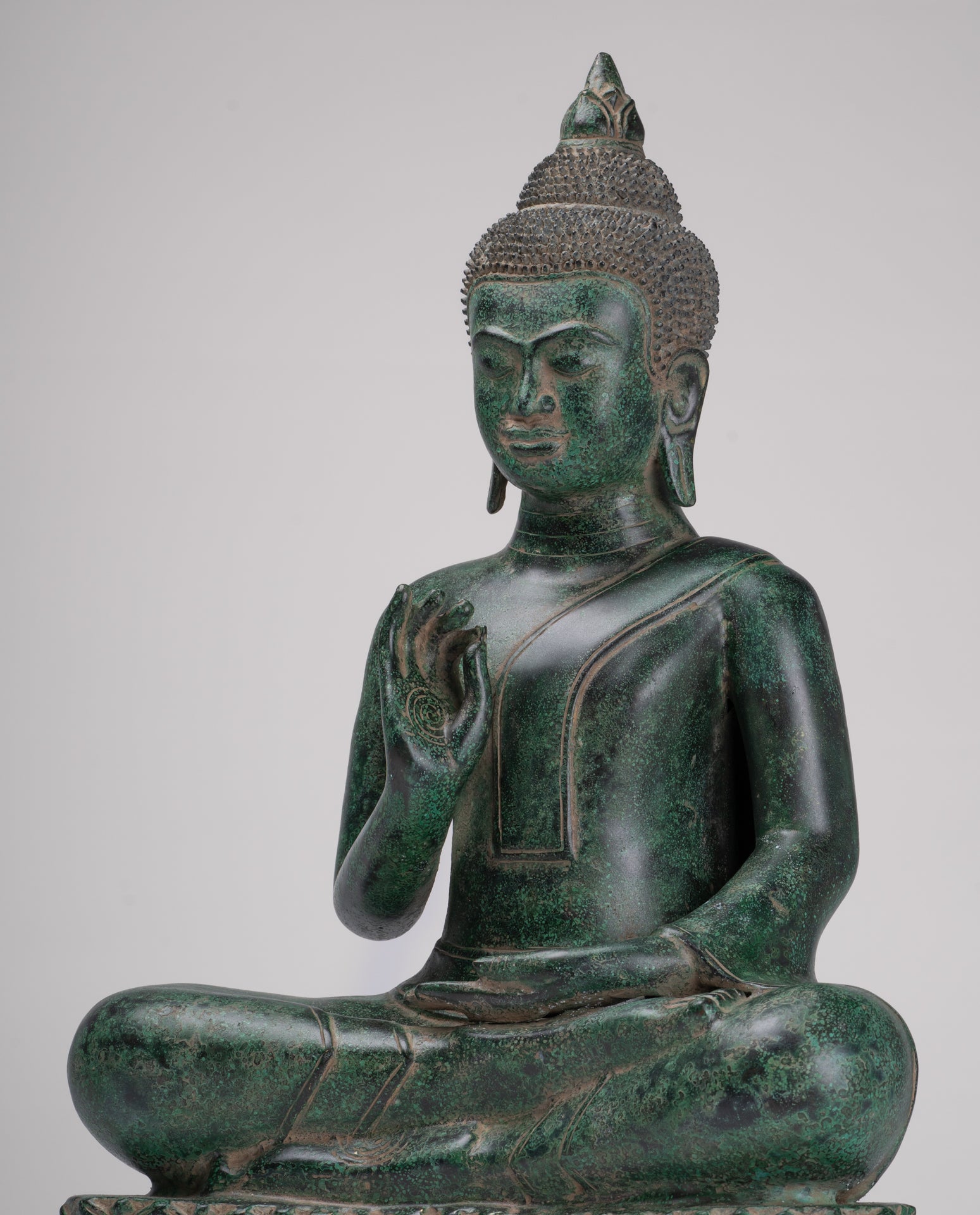 Buddha Statue - Antique Khmer Style Bronze Enthroned Teaching Buddha Statue - 47cm/19"