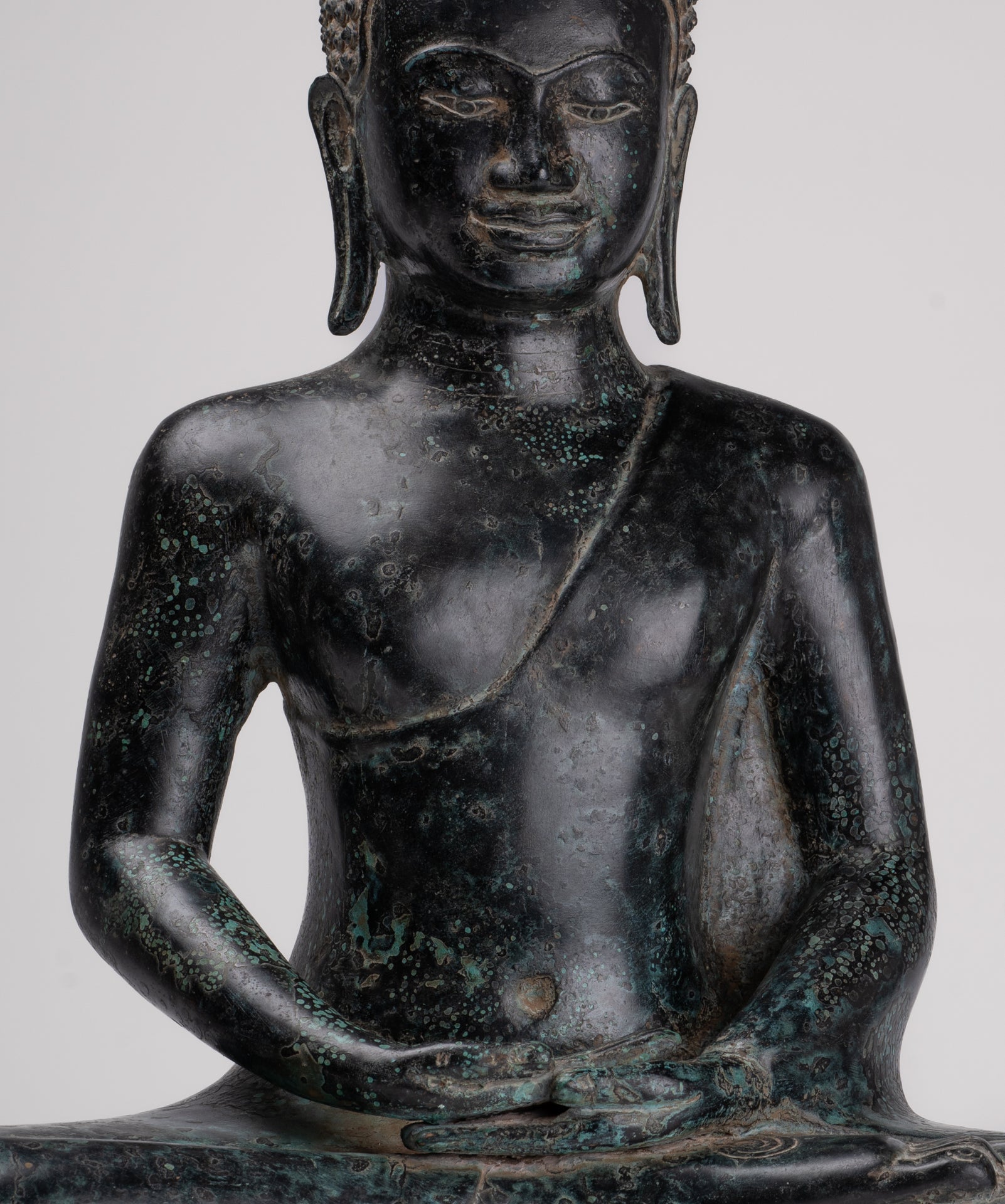 Buddha Statue - Antique Khmer Style Bronze Seated Meditation Buddha Statue - 42cm/17"
