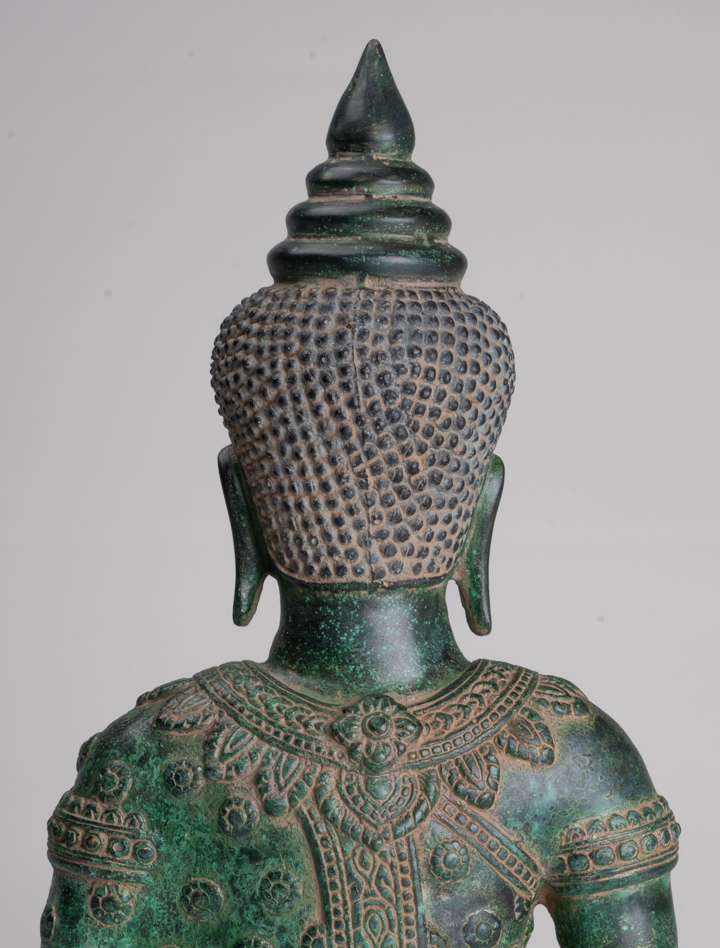 Buddha Statue - Antique Khmer Style Bronze Seated Enlightenment Buddha Statue - 37cm/15"