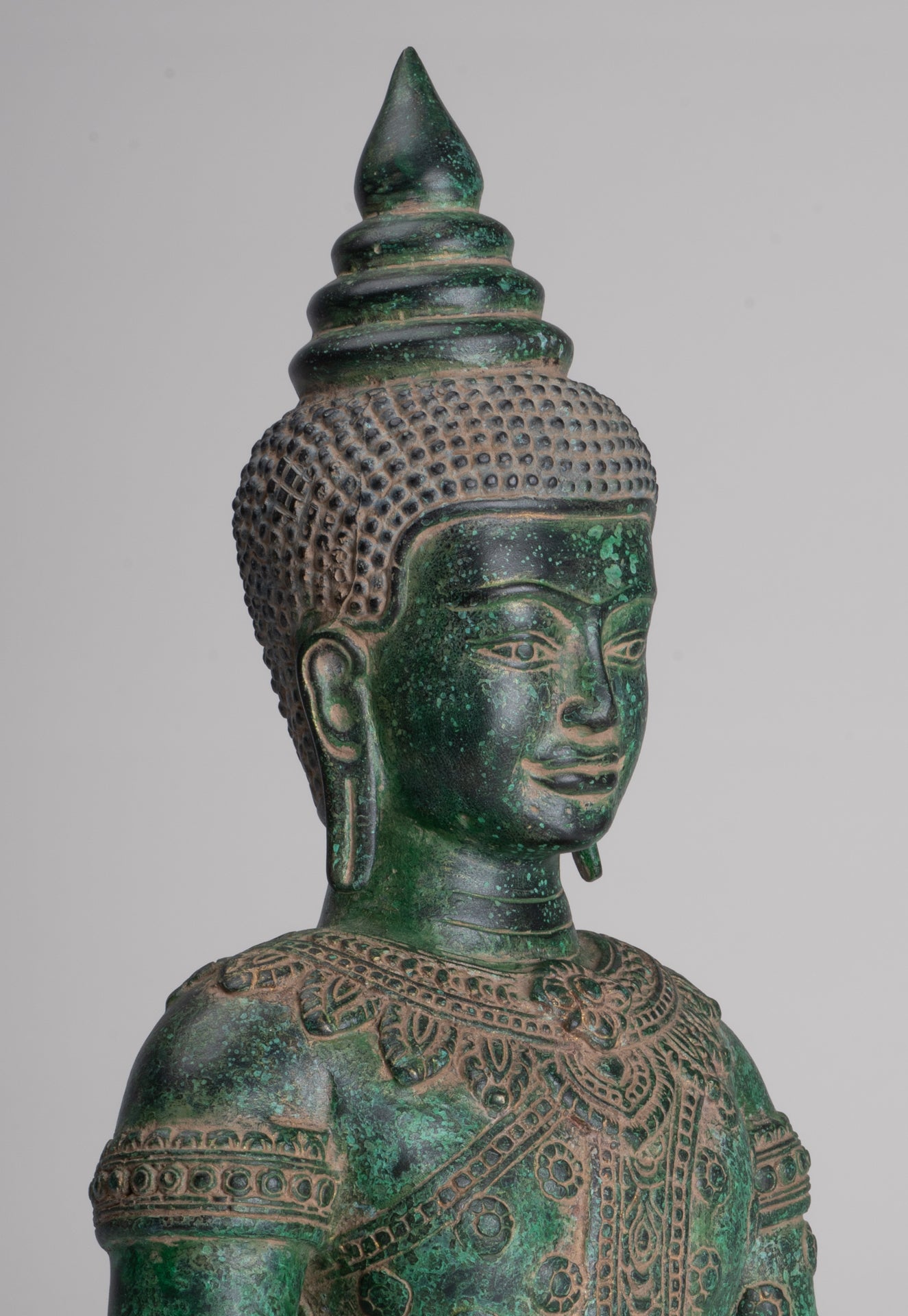 Buddha Statue - Antique Khmer Style Bronze Seated Enlightenment Buddha Statue - 37cm/15"