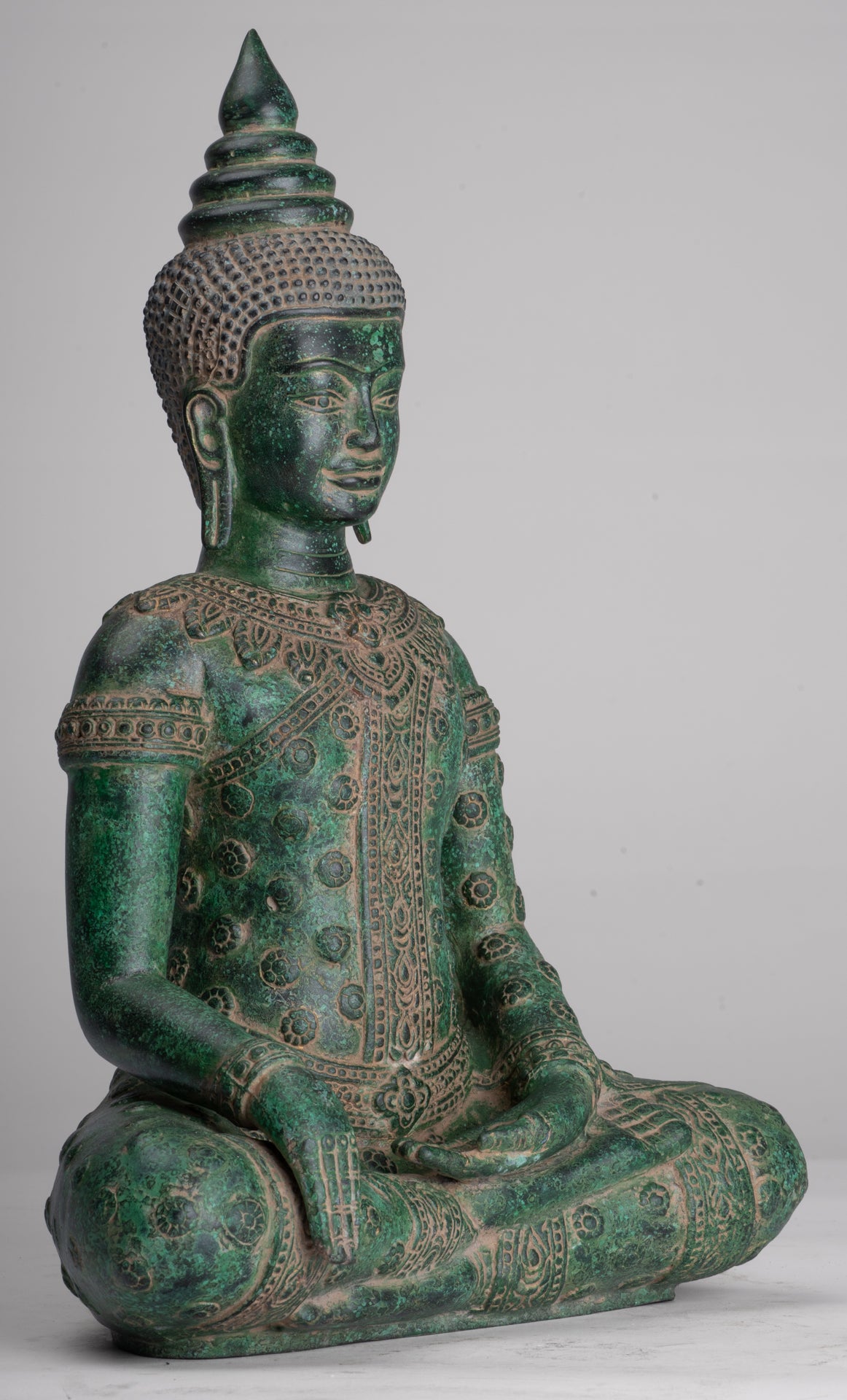 Buddha Statue - Antique Khmer Style Bronze Seated Enlightenment Buddha Statue - 37cm/15"