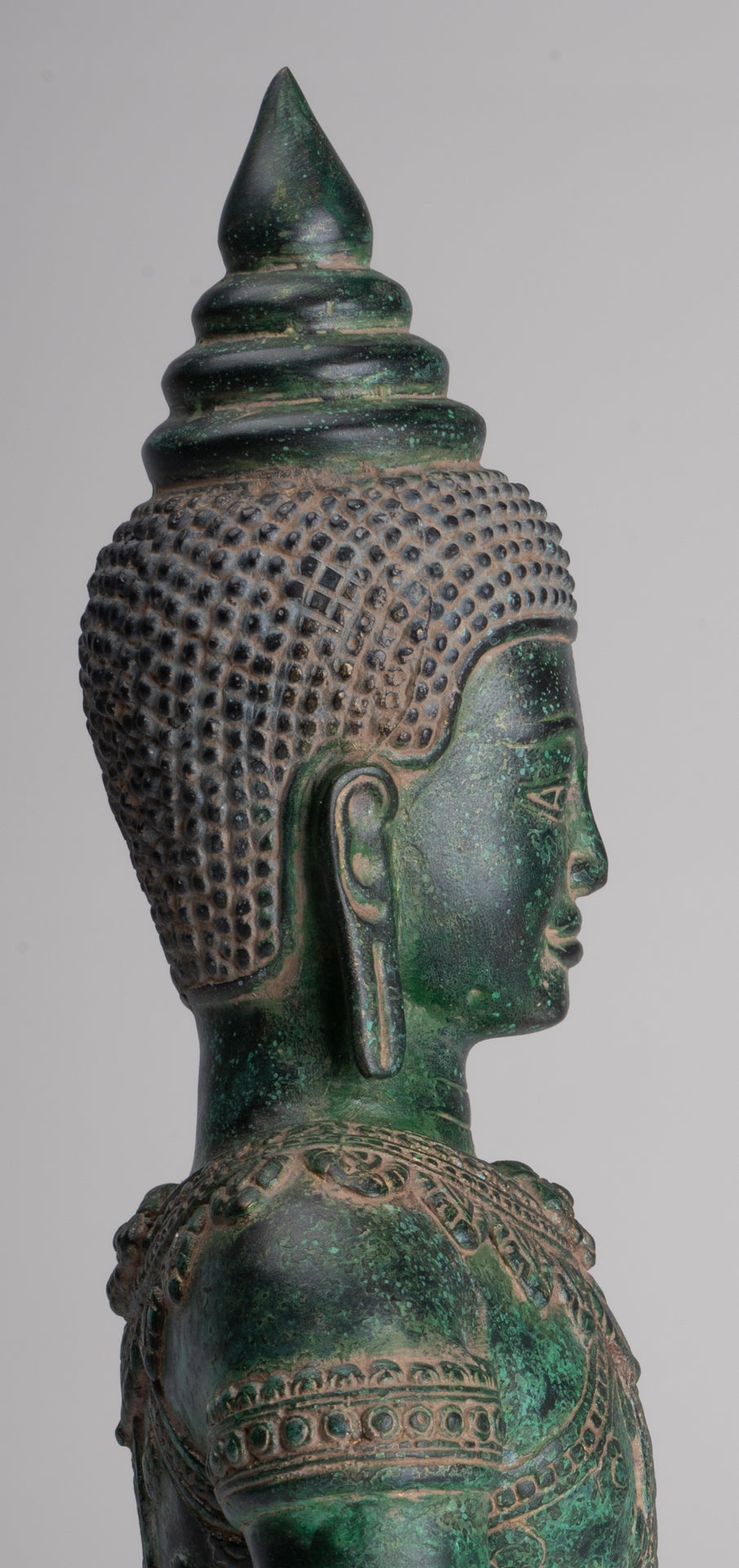 Buddha Statue - Antique Khmer Style Bronze Seated Enlightenment Buddha Statue - 37cm/15"