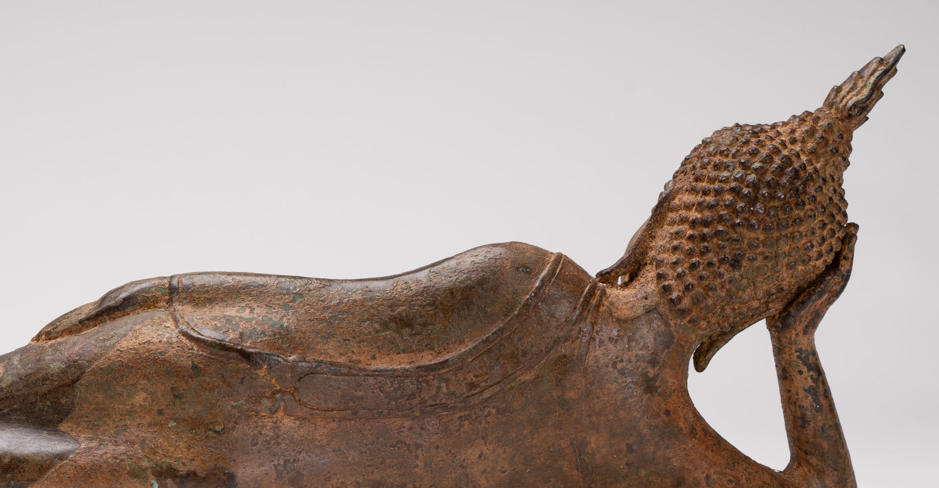 Buddha Statue - Antique Thai Style Bronze Sukhothai Reclining Nirvana Buddha Statue - 43cm/17"