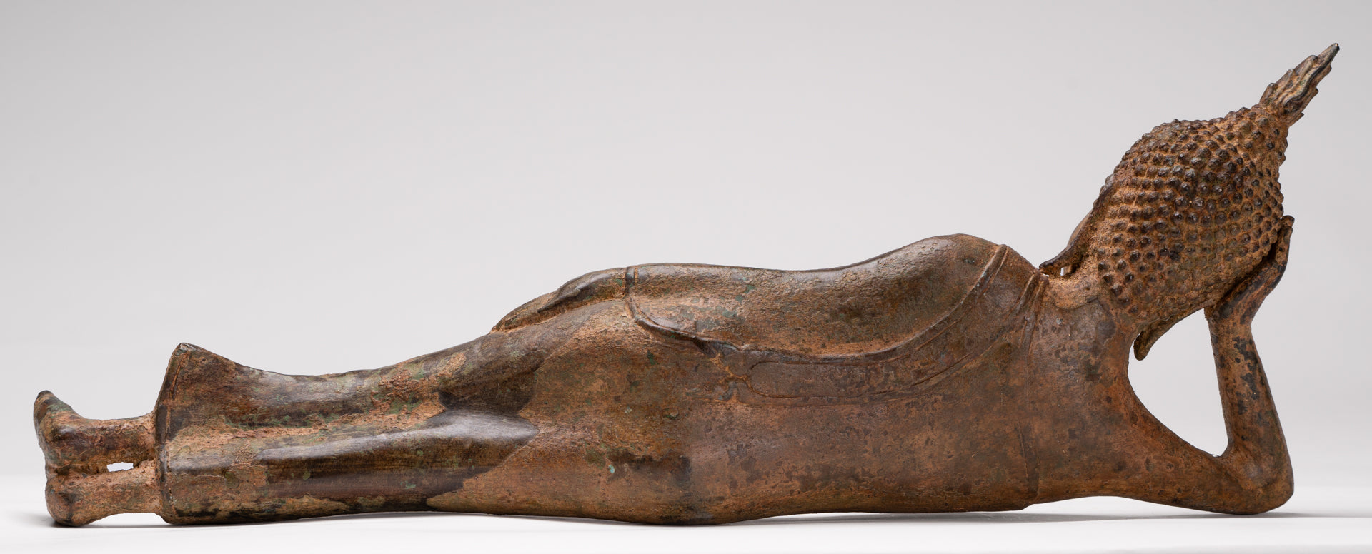 Buddha Statue - Antique Thai Style Bronze Sukhothai Reclining Nirvana Buddha Statue - 43cm/17"