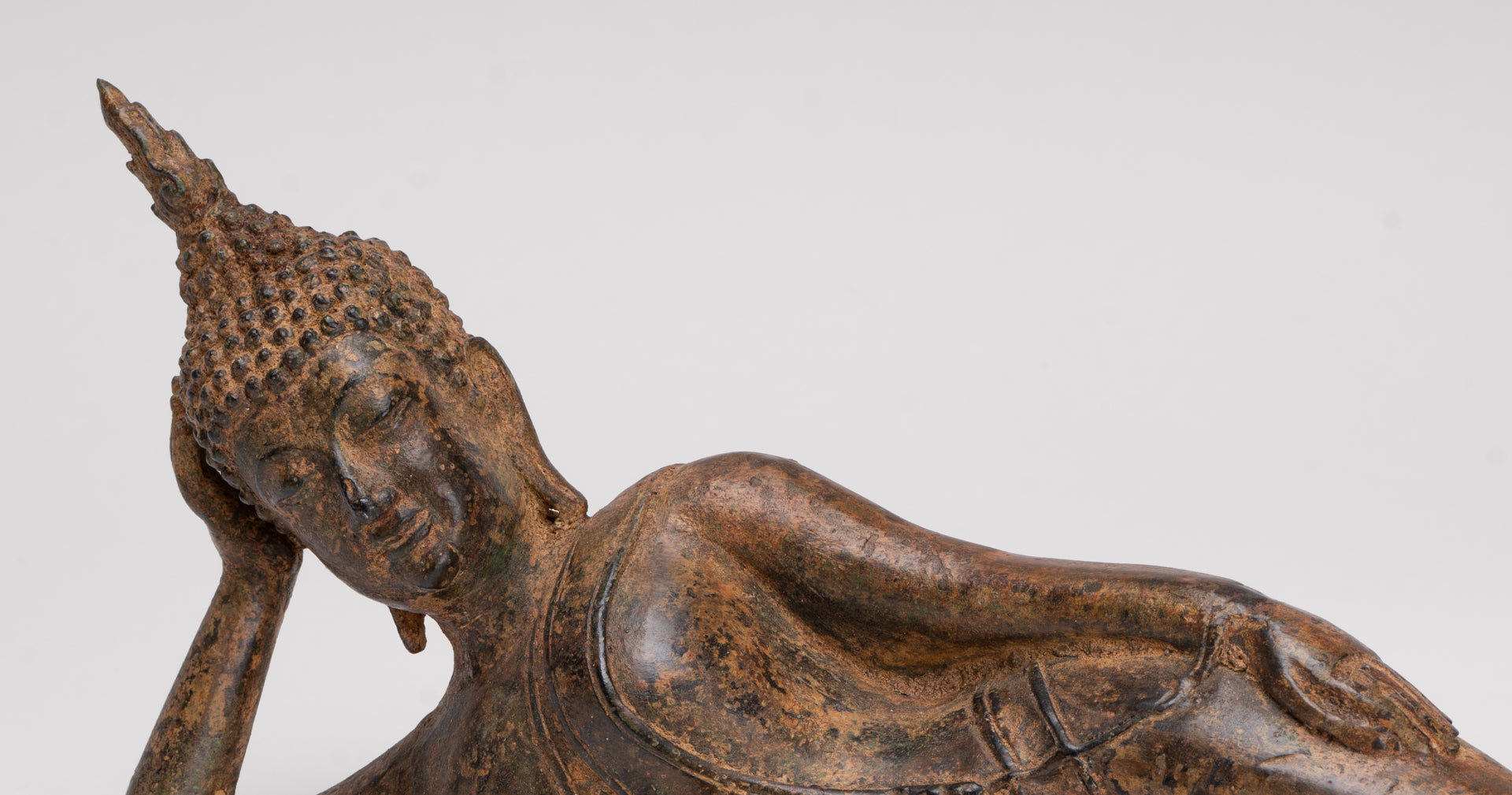 Buddha Statue - Antique Thai Style Bronze Sukhothai Reclining Nirvana Buddha Statue - 43cm/17"
